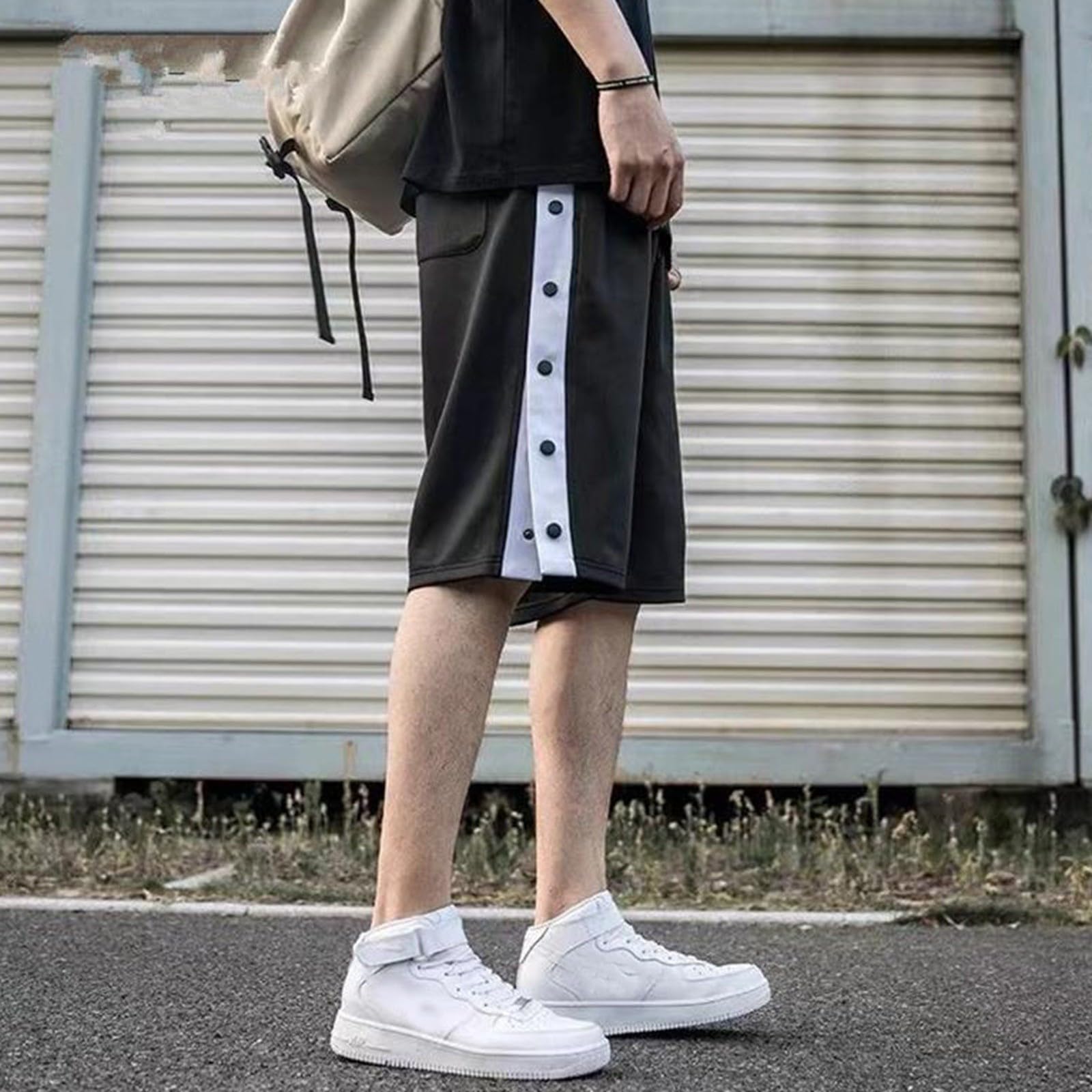Generisch Pantaloncini da uomo, corti, da jogging, riabilitazione, laterali, apertura laterale, con bottoni automatici laterali, per il tempo libero, postoperatori, traspiranti, estivi