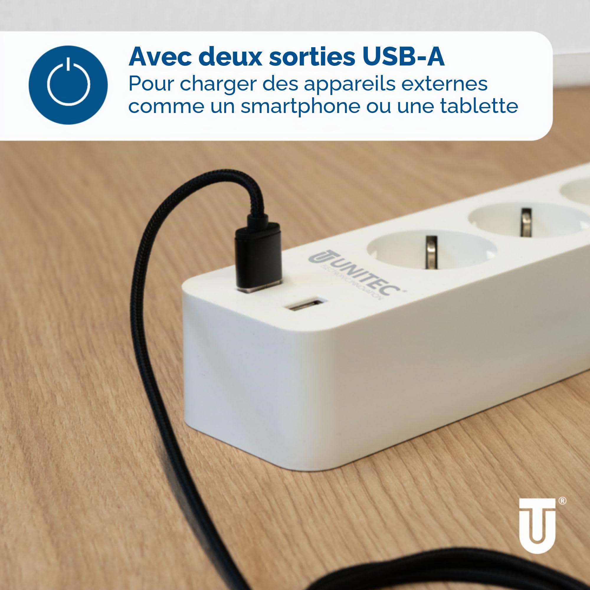 UNITEC 30798 Multiprise Wi-Fi 4 x 2 | Prise intelligente Wi-Fi avec minuterie | Mesure des coûts d'énergie | Commande vocale et application | Avec 2 sorties USB