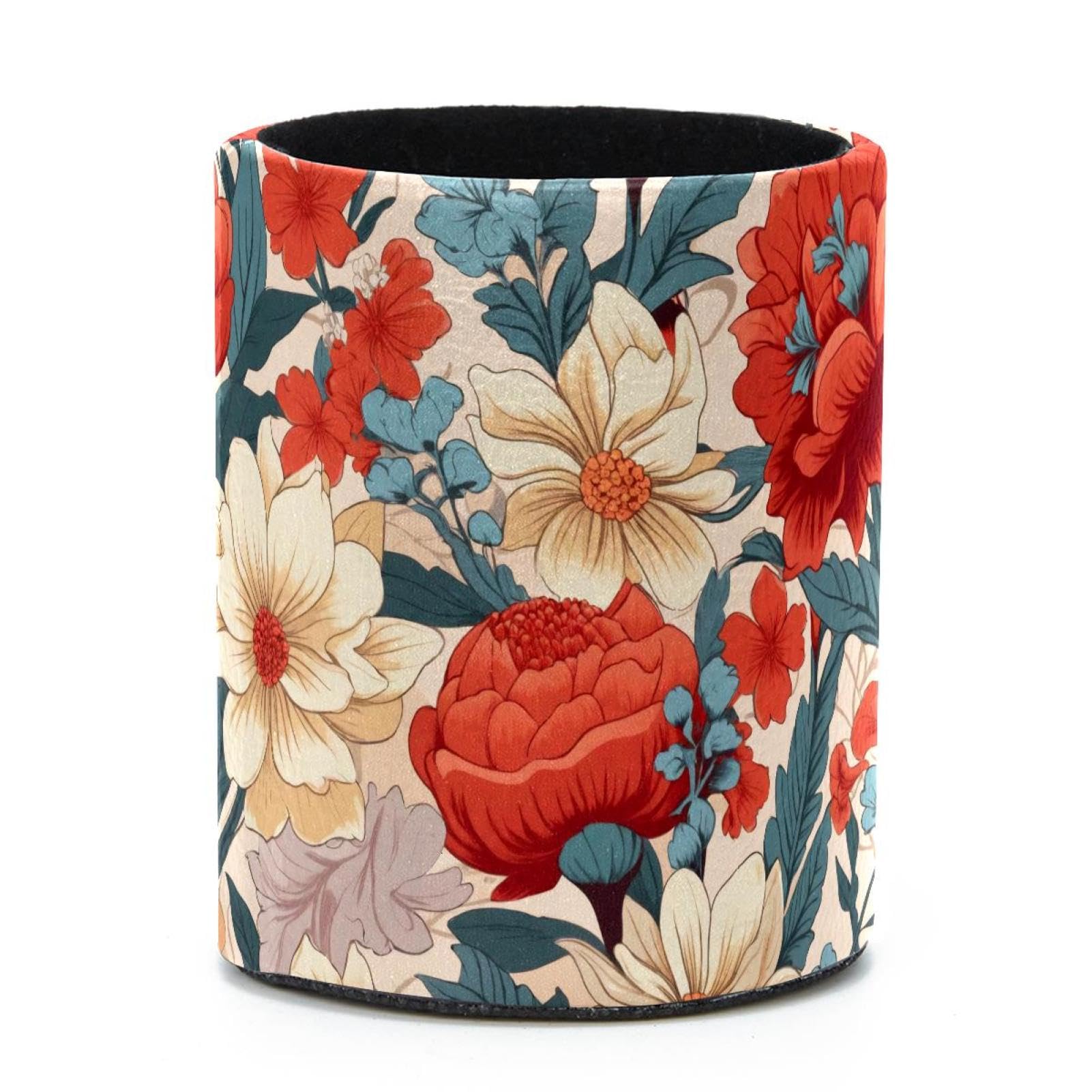 VAPOKF Round Pencil Holders for Desk, Flowers Pen Holders Pen Pot Makeup Brushes Storage Desktop Stationery Supplies Organiser for Home Office