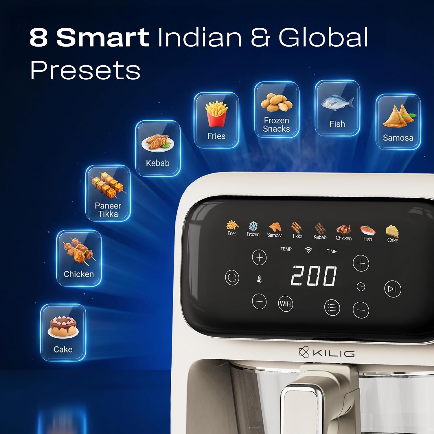 KILIG Nexa Core Digital Air Fryer 4L, Smart WiFi Glass Air Fryer with StepChef Cooking, PFAS/PTFE/PFOA-Free, 1800W Dual Heating, 360° Airflow, 8 Presets, App Control, 2 Year Warranty 71J4rnP2vNL. SL1500