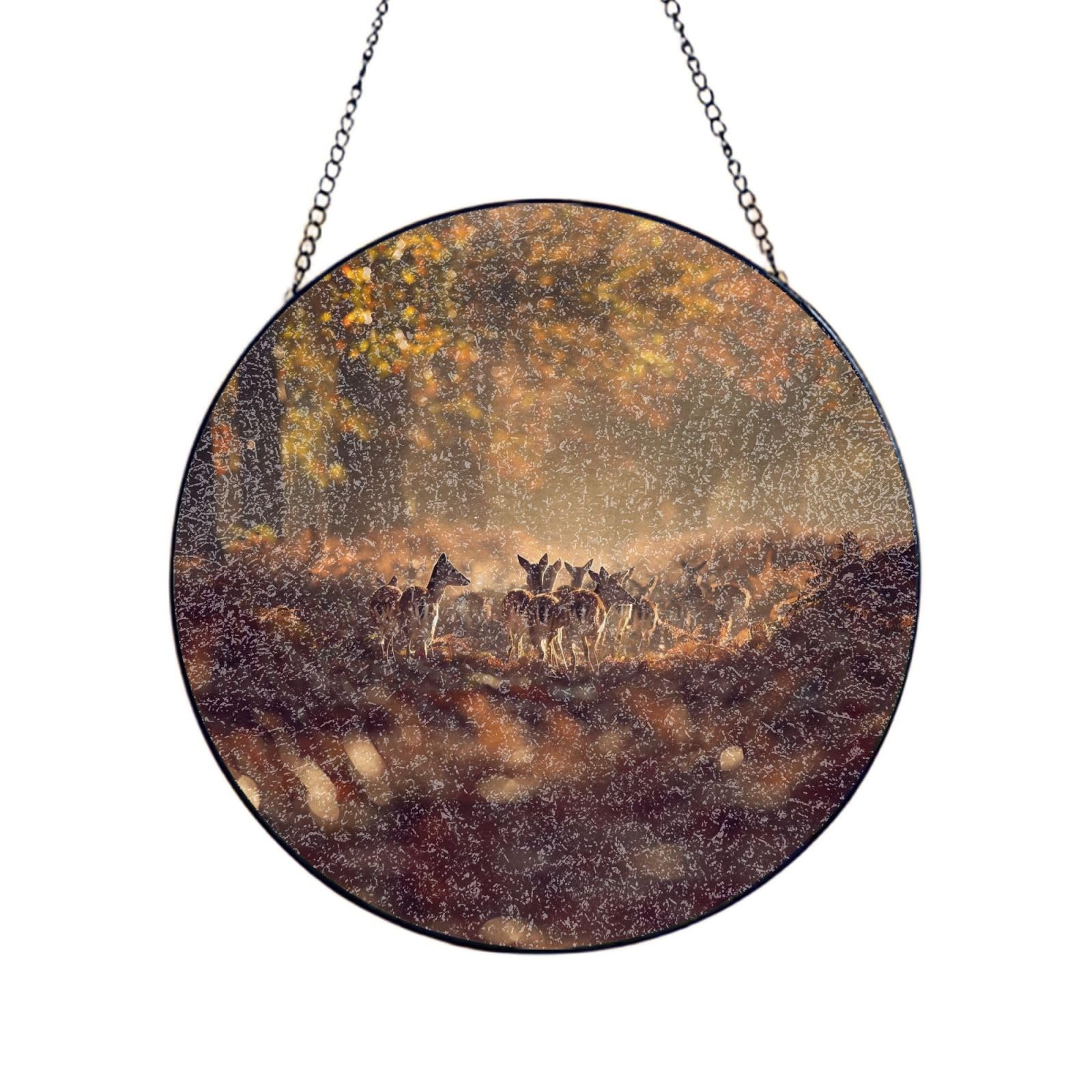 Phayah Deer In The Forest Print Stained Glass Window Hanging Suncatcher For Door Terrace Garden Home Decor Sun Catcher Birthday Gifts For Lovers Dad Mom 10in（25cm）