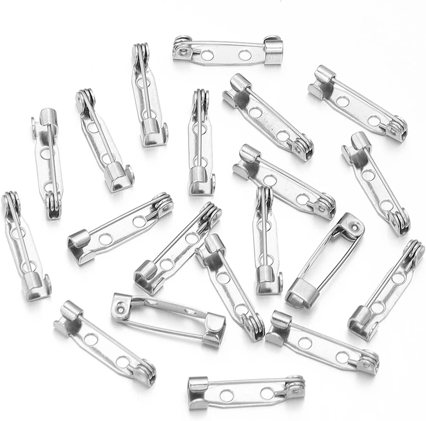 Jewelry Making Pin Backs 100Pcs 316 Stainlesss Steel Brooch Base Pins Clasps 17 19 25 32mm with 2 Hole for Women DIY Jewelry Making Findings for Crafts Badge(Steel 20pcs,19mm)