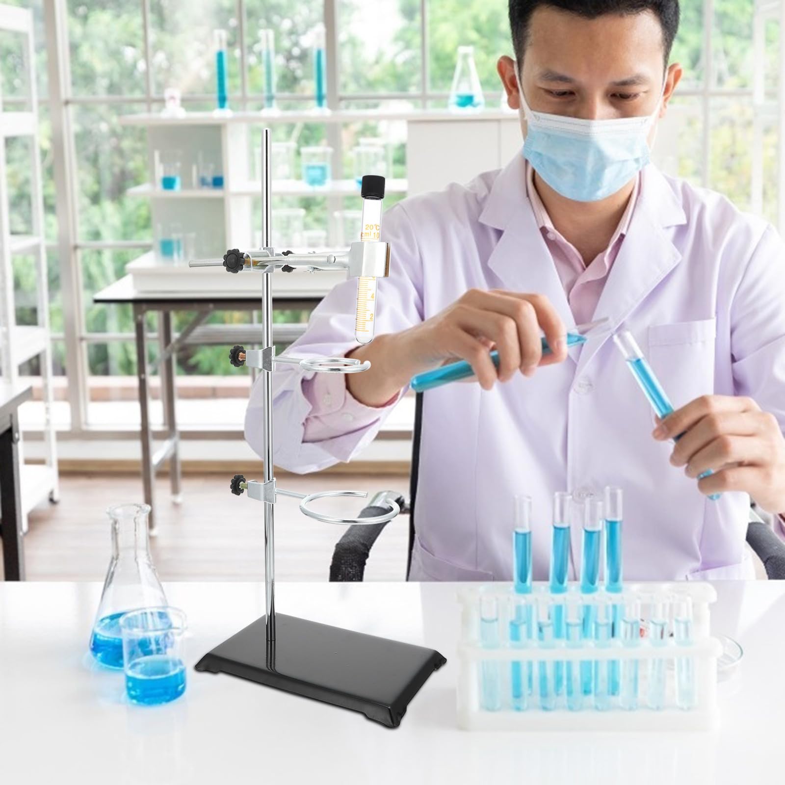 jojofuny Support de Laboratoire Anneaux de Support Métalliques Argenté Facile à Démonter et Portable pour Expériences de Chimie et Physique