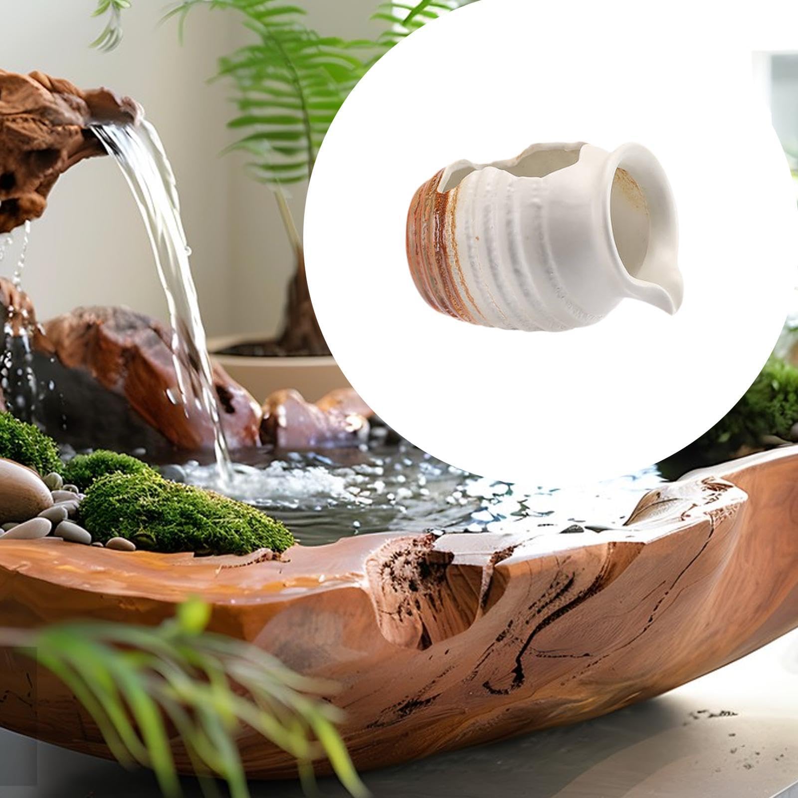 KESOTO Dekorativer Keramiktopf, Wasserfall, Desktop Wasserbrunnen, Tontopf mit Zirkulierendem Wasser für Die Landschaftsgestaltung Im Freien, Innenhof, Garte, Weiß