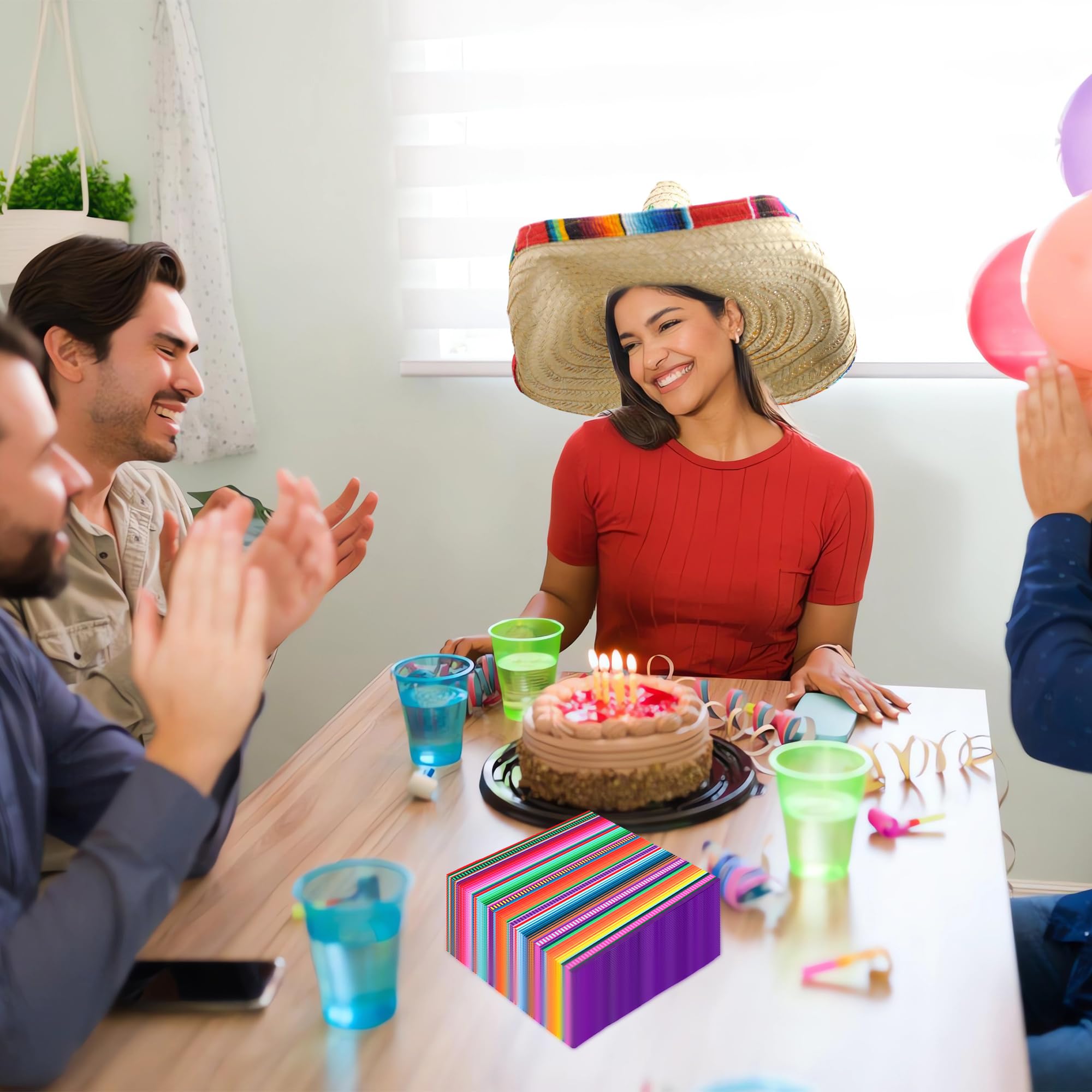 Paquete de 100 servilletas mexicanas de fiesta mexicana de 3 capas coloridas desechables servilletas de papel de cóctel Cinco de Mayo, toalla de mano de papel para fiesta del Cinco de Mayo, taco, baby