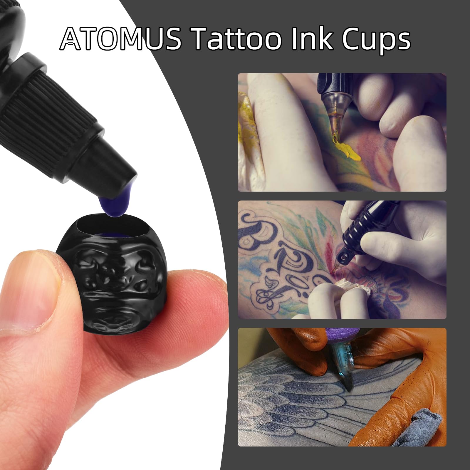 ATOMUS 100pcs Disposable Tattoo Ink Cups - Pigment Caps for Holding Tattoo Ink - Black, Not Water Resistant - Adult - Image 4