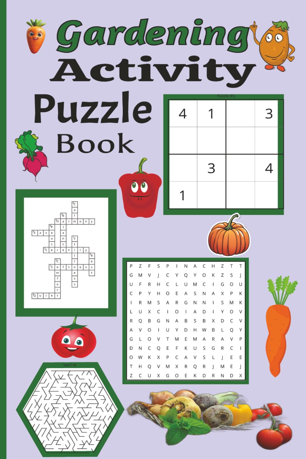 Gardening Activity Puzzle Book: Relax without boredom with 55 engaging puzzles featuring Sudoku, mazes, word searches, and crossword. 6X9