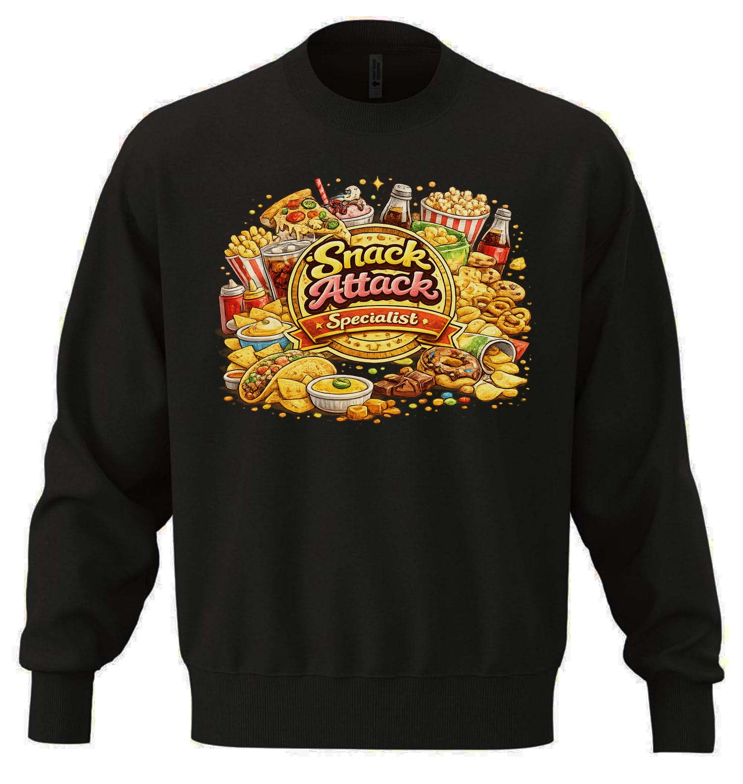Pyszny asortyment popularnych przekąsek unisex oversize mieszanka bawełny ciężka bluza czarna