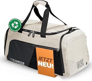Sporttasche [RECYCELTES PET] 50L –Gym Bag und Rucksack in Einem –wasserdichte Trainingstasche Herren Damen –Sportrucksack wasserdicht mit Schuhfach Fitness, Reisetasche groß (Savanna beige)