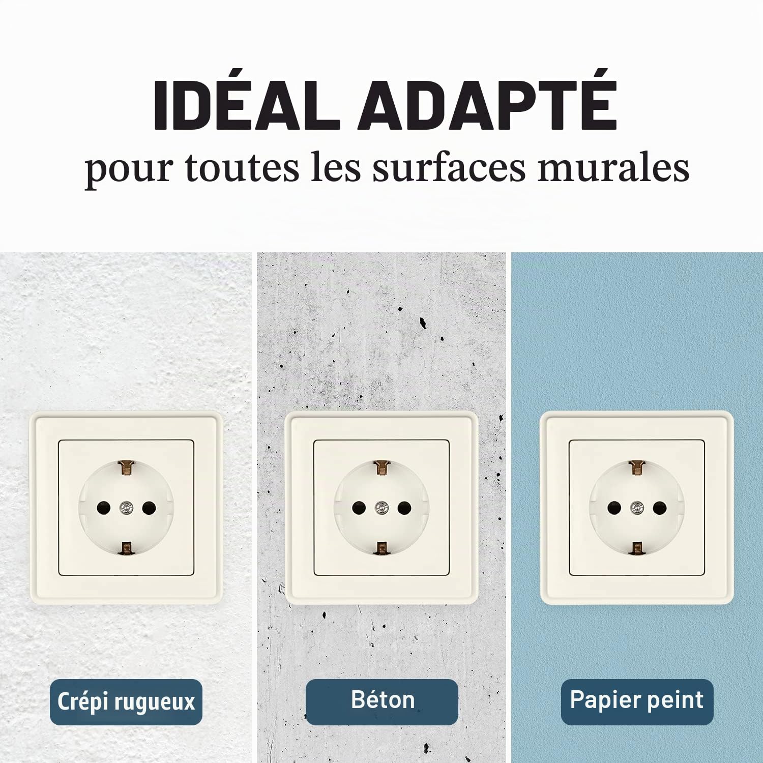 ABSINA Prise de courant à contact de protection pour encastrement - 10x prise murale blanche 250V AC, 16A, IP20 y compris cadre, insert d'encastrement et cache - prise de courant Schuko, cache-prise
