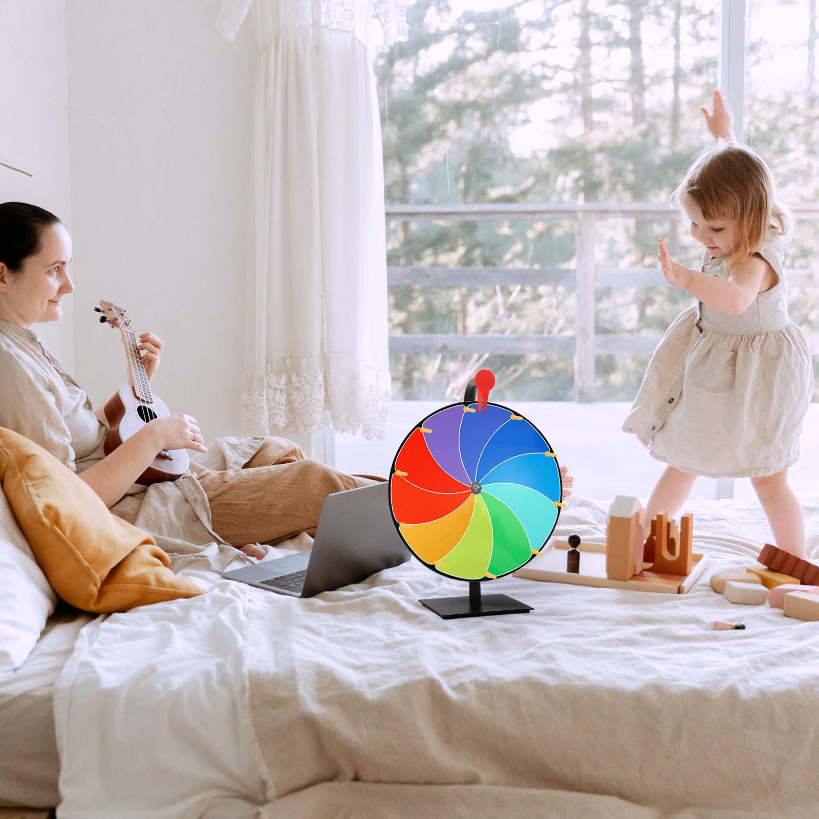 Kit Ruota dei Premi Girevole da 40cm, Ruota della Roulette a 10 Slot Ruota della Lotteria con Supporto Ruota da Tavolo per Carnevale Fiere Vinci Giochi di Giri della Fortuna (Colorato)