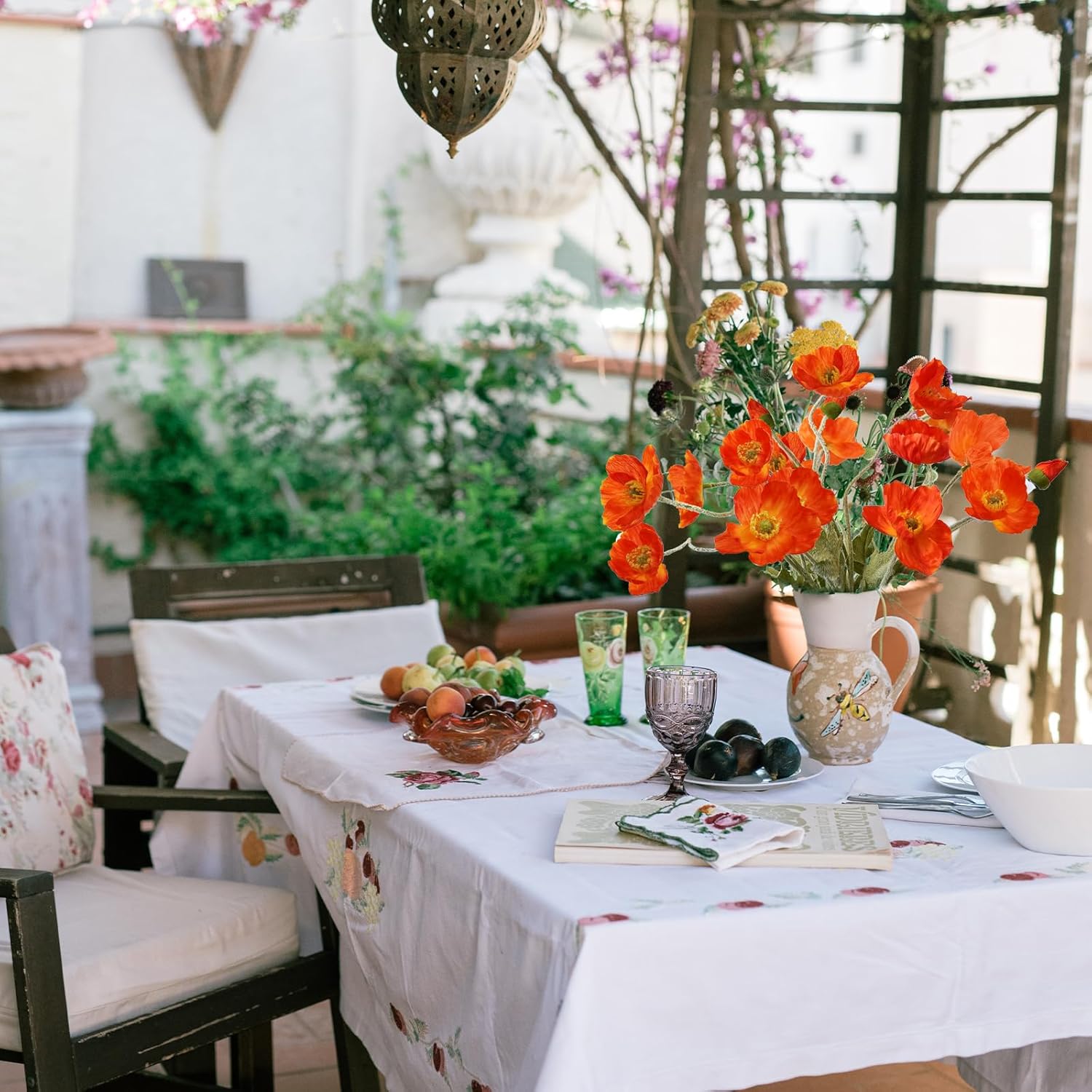 Artificial Flowers 5Pcs Poppies Flowers Artificial Silk Flowers for Home Office Wedding Outdoor Decor (Dark Orange) - Image 6