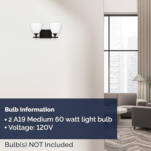 Vista 110 de Scott Living Toffino - Aplique de pared moderno de 2 luces para baño, acabado cromado, con pantallas de vidrio de leche