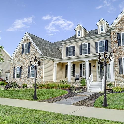 Miniatura 6 de LUTEC Poste de luz LED para exteriores con triple cabezal, luces de calle vintage cableadas para césped, patio, camino, jardín, poste de luz negro