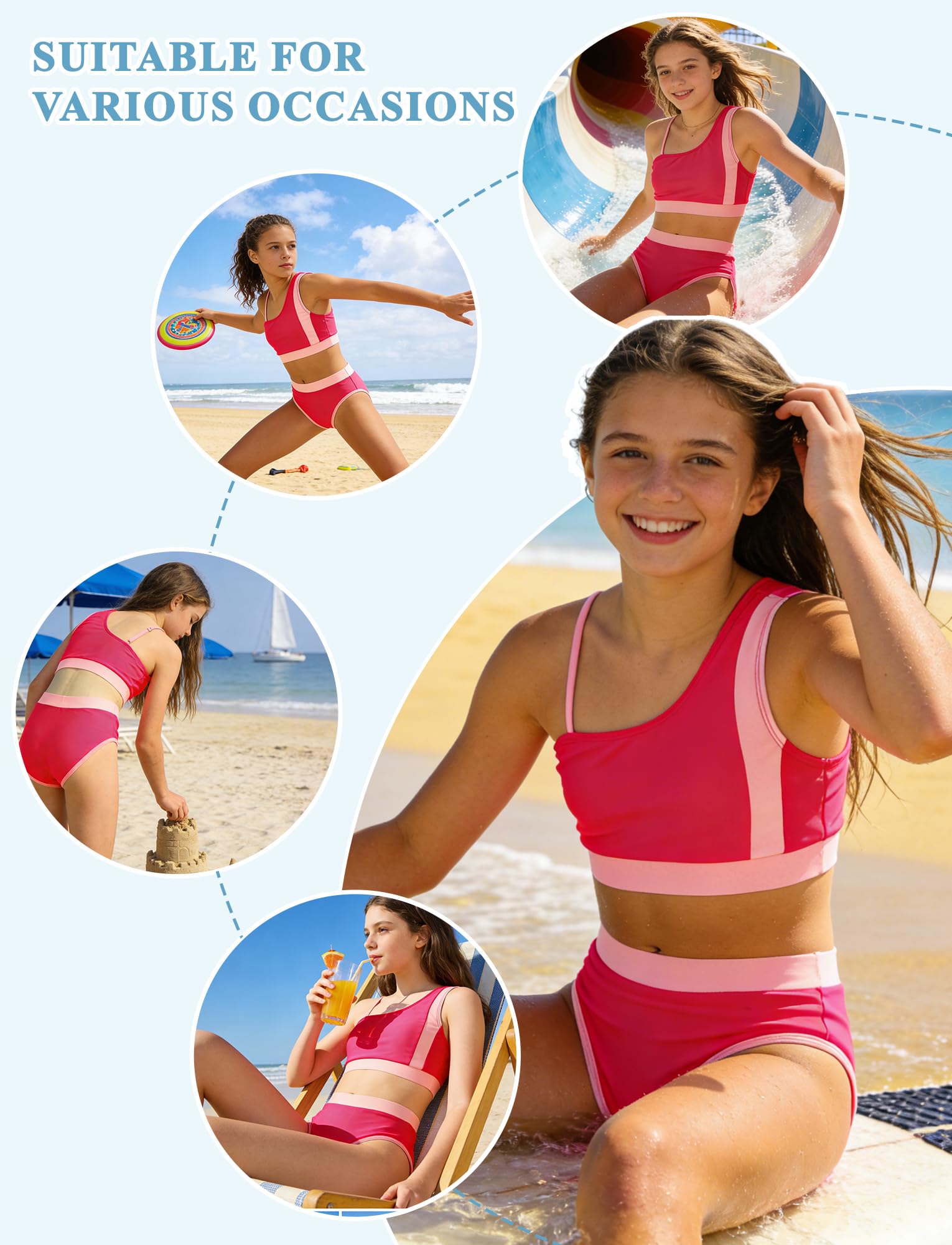 Happy Cherry - Fille Ensemble de Bikinis Maillot de Bain Sportif Filles Ado Deux Pièces Enfants Tankini d'Été Swimwear Set avec Bustier Culotte pour Natation Piscine Plage - 9-16 Ans
