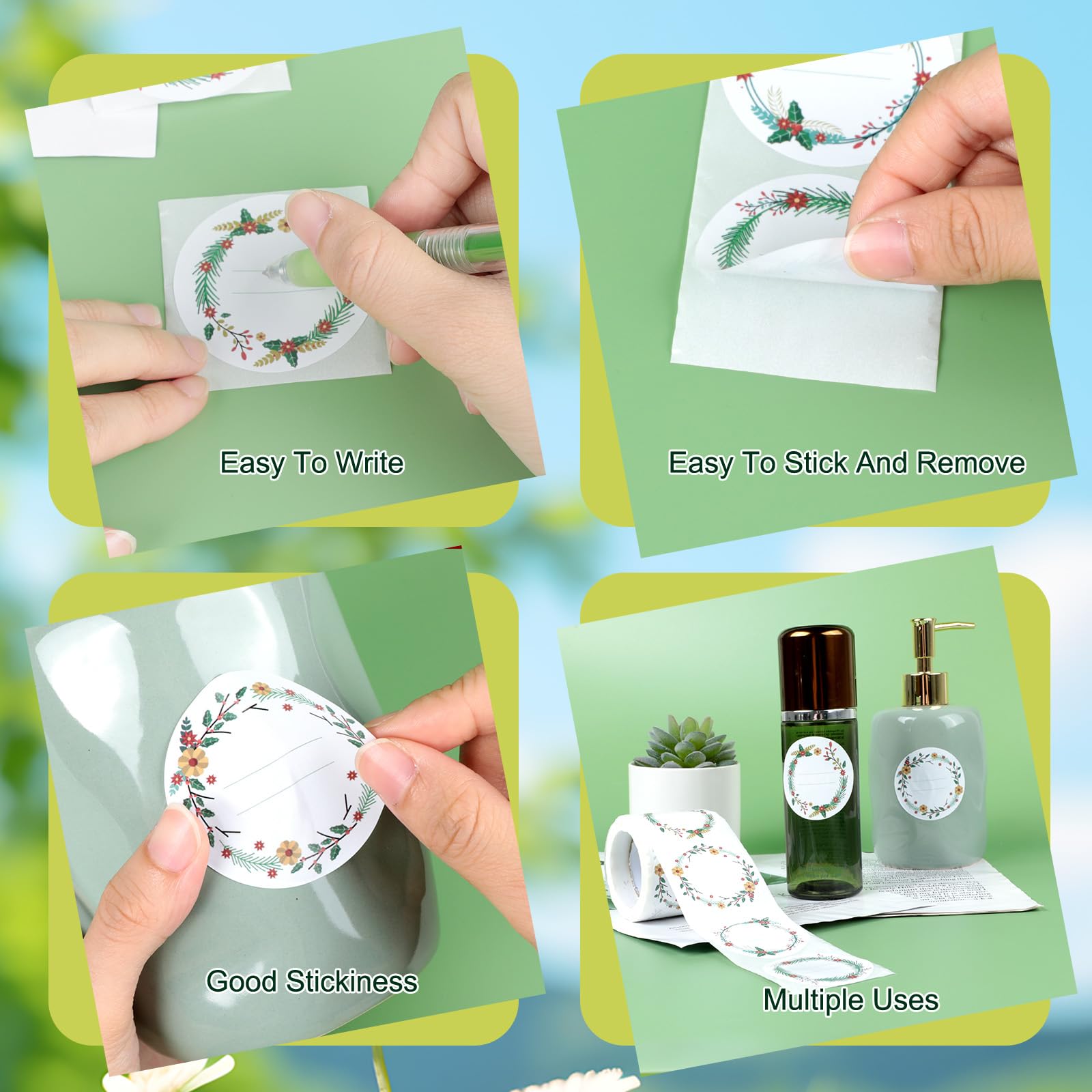 500 étiquettes Autocollantes Rondes 5 Cm - 4 Motifs Fleuris Pour Pots, Bocaux, Cadeaux - Résistantes à L'eau