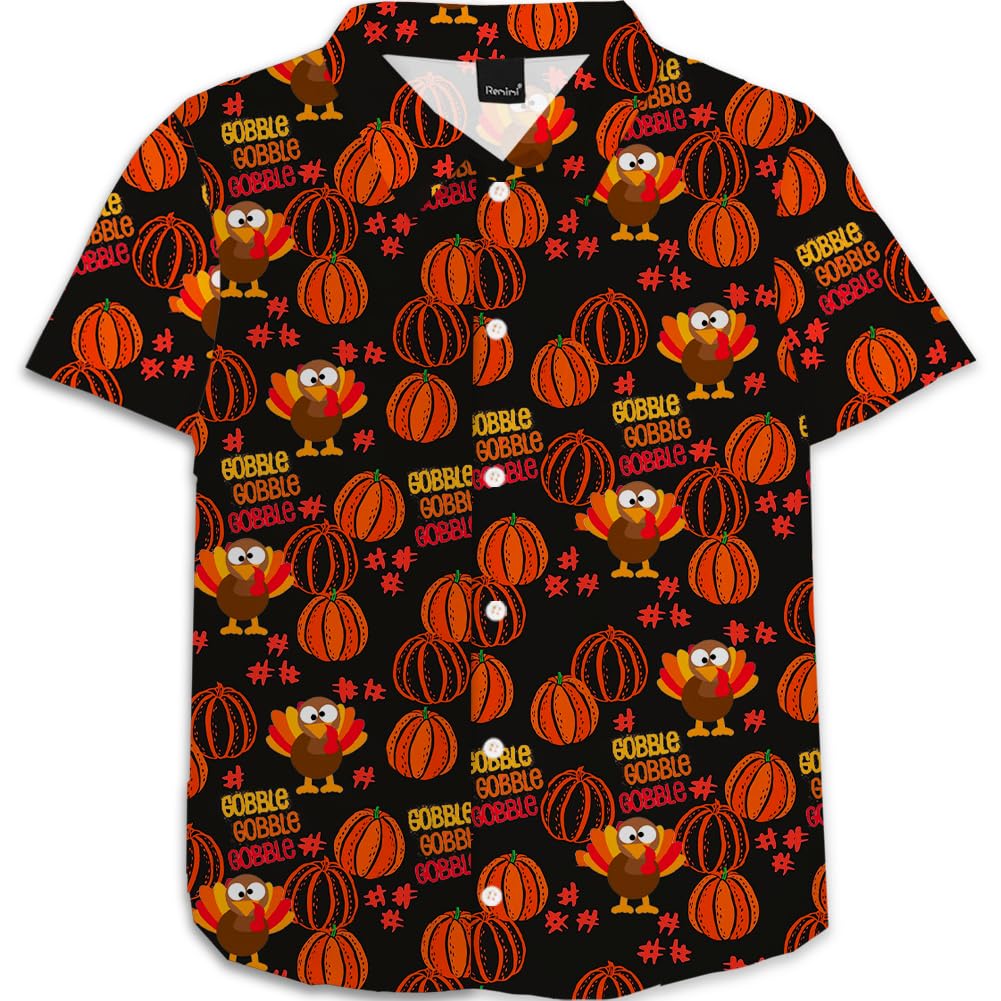Remimi Unisex Kids Halloween Shirt Boys Pumpkin Ghost Shirts Hawaii Button Up Tops 5-14 Years