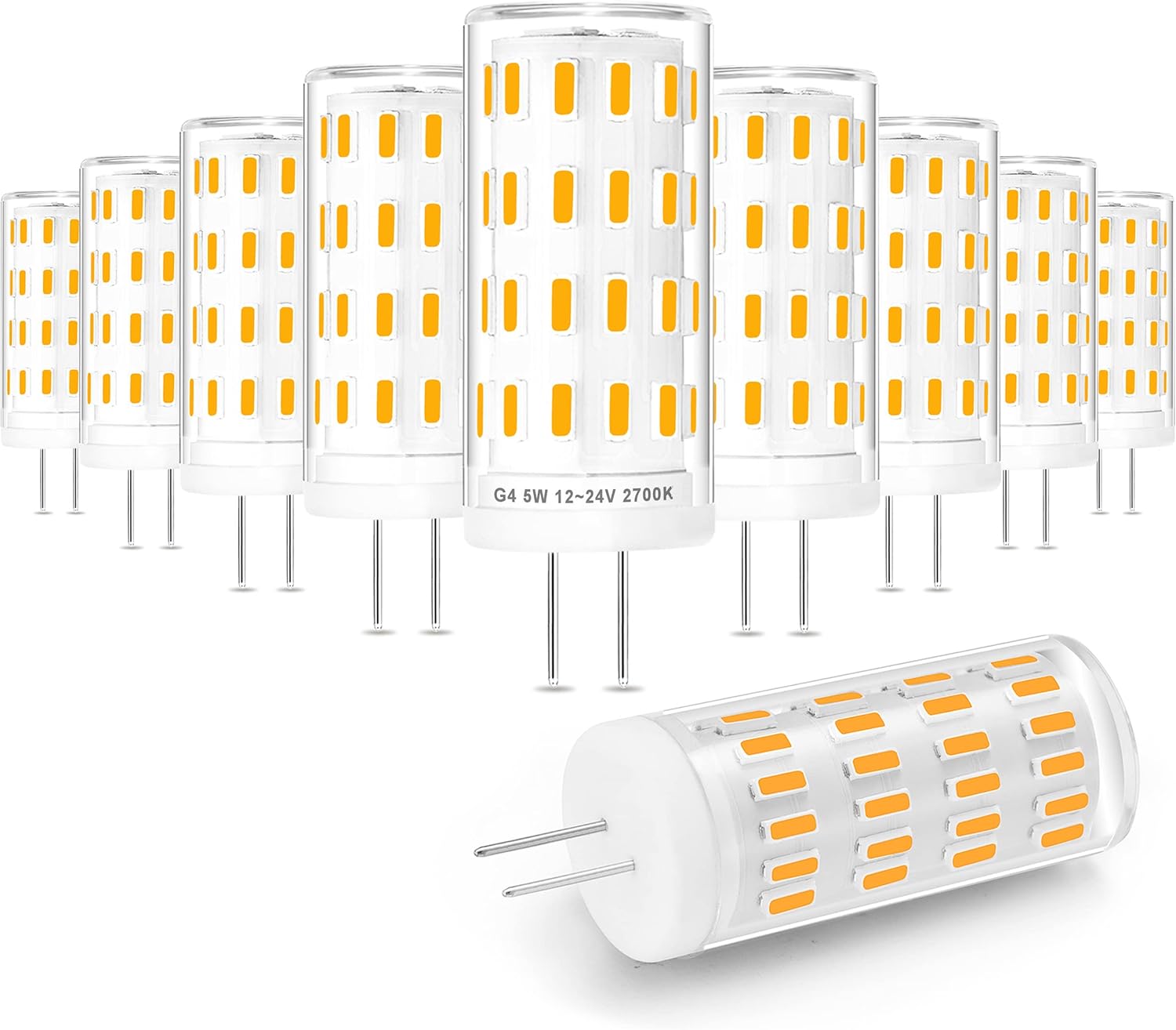 Product image of G4 T3 LED Landscape Bulbs 5W 12~24V, 40W 35W Halogen Equivalent,2700k Soft Warm White,Low Voltage G4 JC Bi-Pin Light Bulbs for Outdoor Deck Stair Step Path Lighting,450 LM,(10Pack)