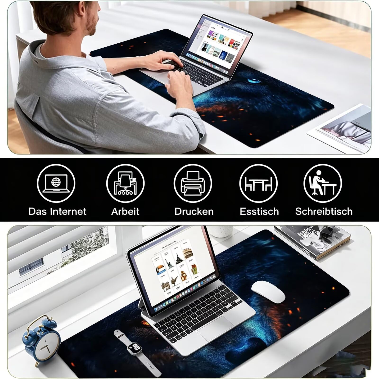 Tappetino Mouse Gaming, 1200x600mm Tappetino Mouse XXL nero 0c0-326 | Mouse Pad Grande, Ottimizzato per i Sensori da Gioco, Migliora Precisione e Velocità, per Mac e PC, lupi (4)