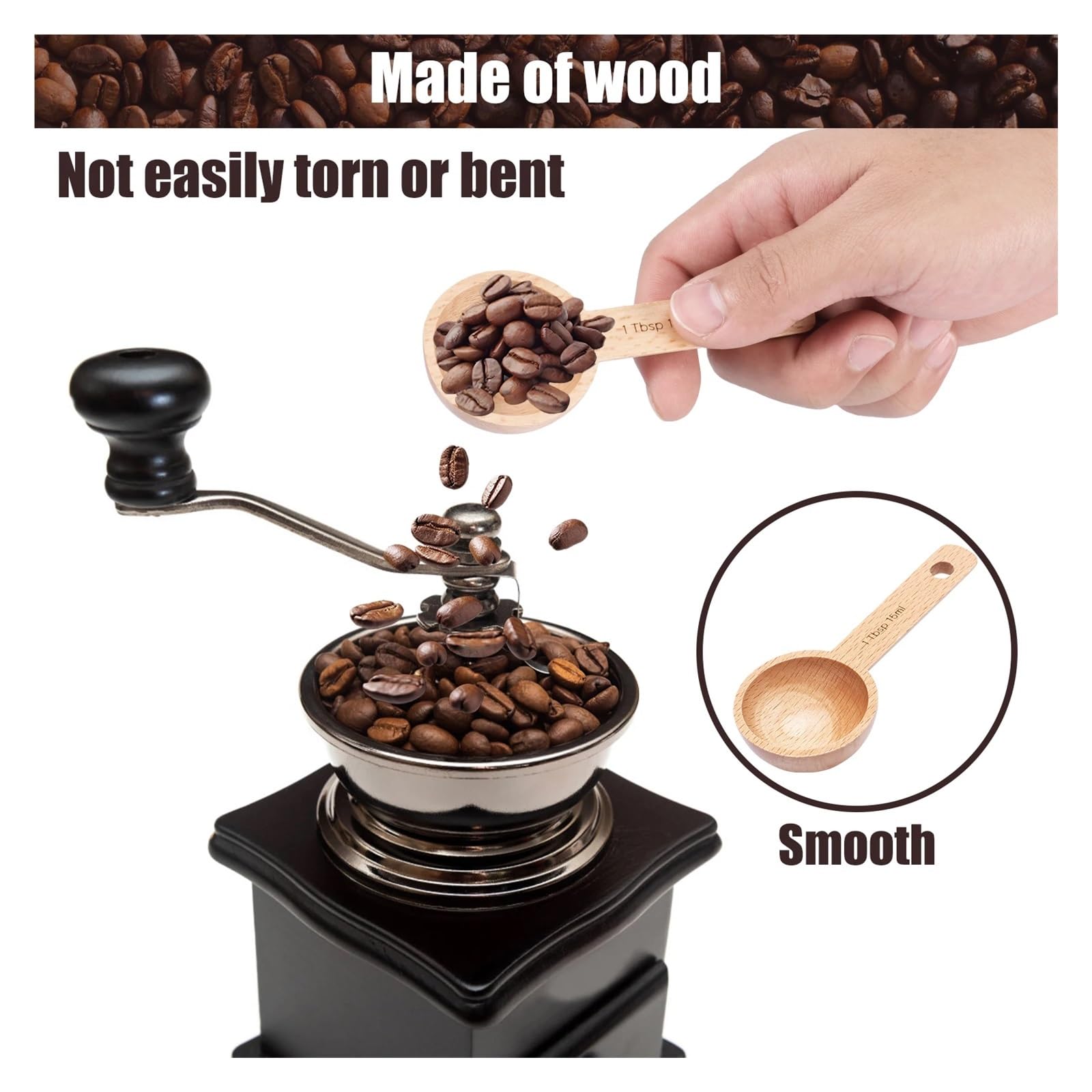 Kaffeelöffel aus Holz, 15 ml, wiederverwendbar, für Tee, Kaffee, Bohnen, Löffel für Büro, Café, Küche, Zubehör, 8 Stück