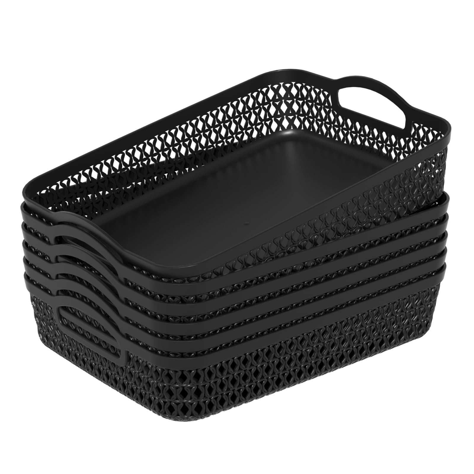 Ikando 6 Pack Large Shallow Basket Tray, Desktop Storage Basket, Black