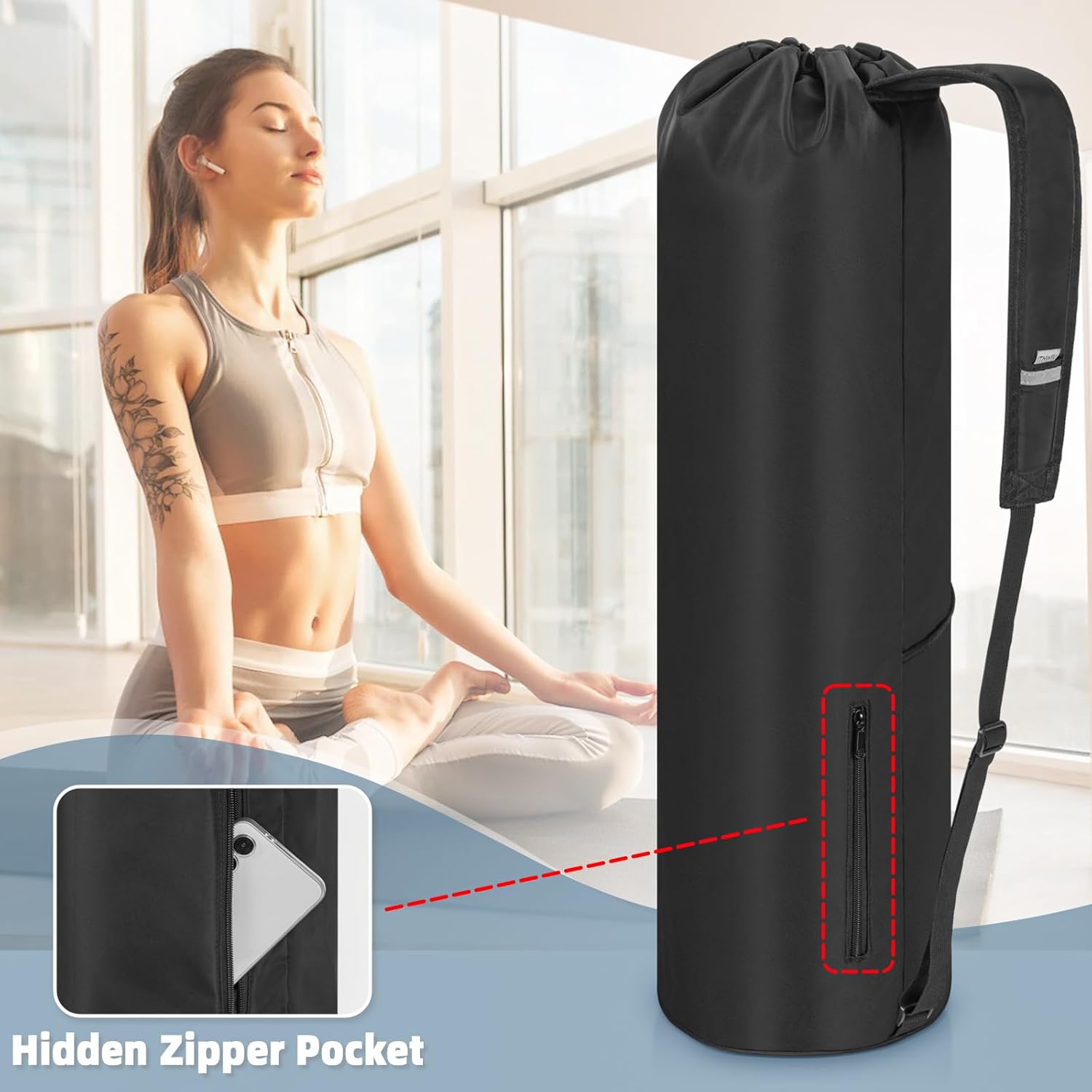 Yoga Mat Bag Waterproof Yoga Mat Carrying Bag with Adjustable Strap & Yoga mat storage cord and Multi-Functional Storage Pockets,Fits Gym, Class, Beach Park, Travel, Pink - Image 2