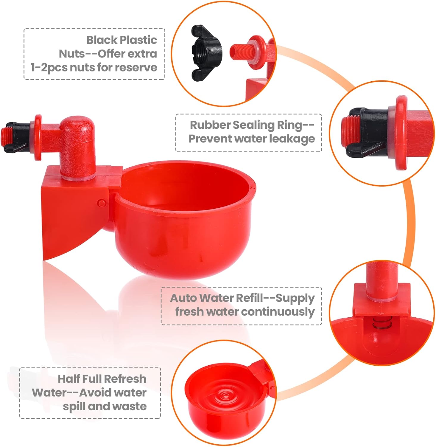 Chicken Water Cups, Chicken Waterer 24 Pack, DIY Chicken Water Feeder for Poultry Gravity Filling Automatic Chicken Waterer Poultry Waterer with Hole Saw for Buckets Boxes Troughs