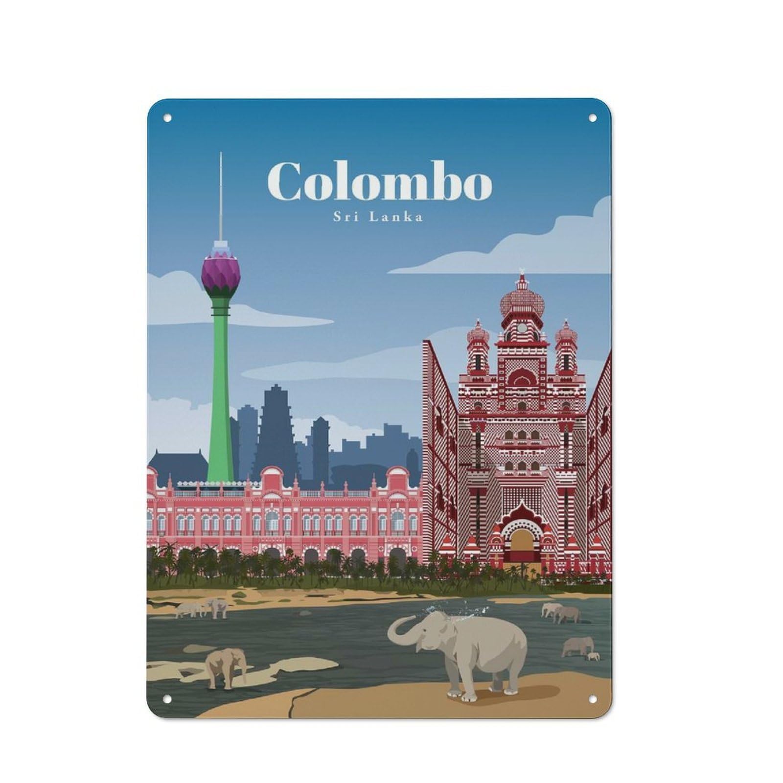 Junmoney Travel To Colombo Retro Metal Wall Sign 40X30cm For Hobby Room Or Studio, For Garage, Workshop And Man Cave Decoration