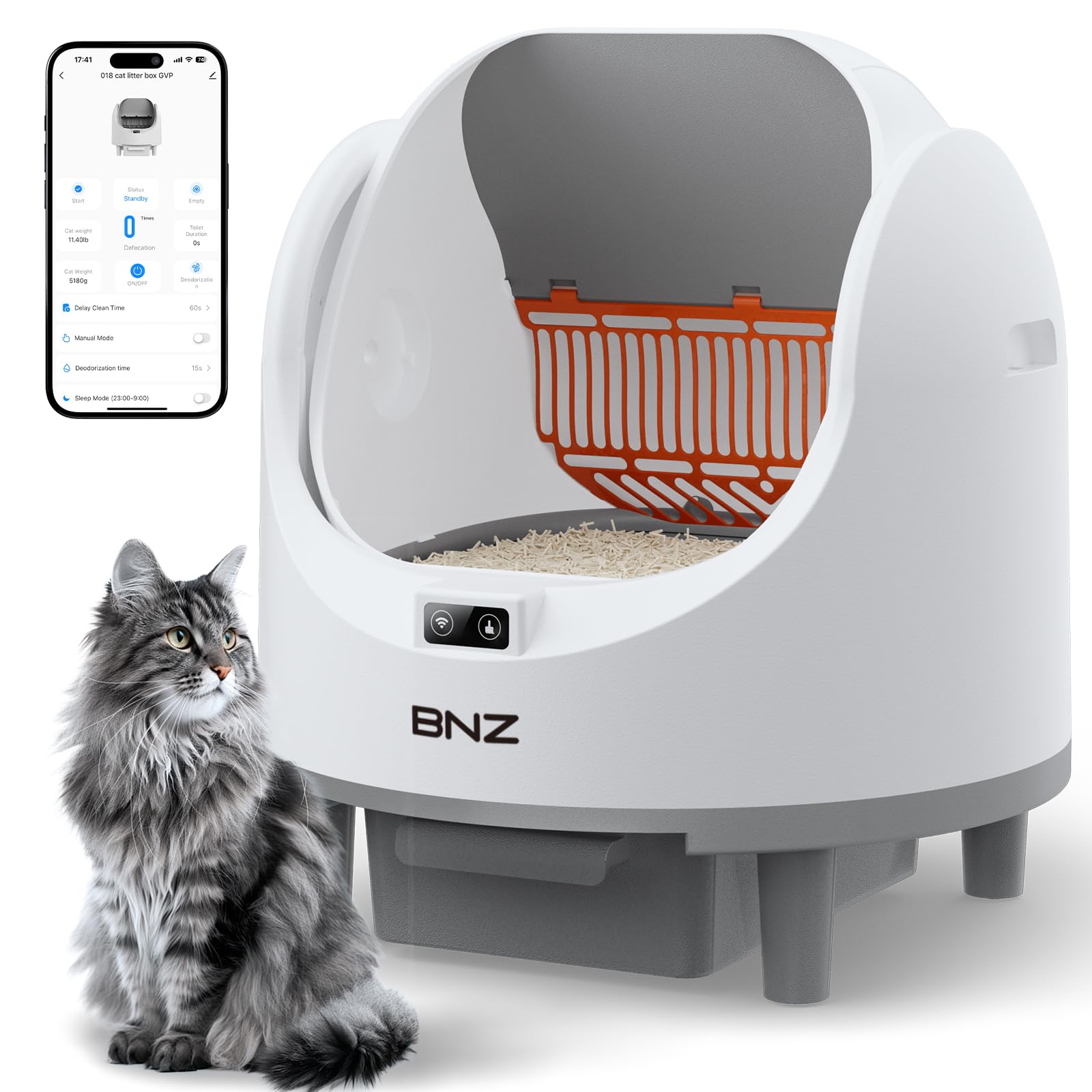 Self Cleaning Cat Litter Box for Multiple Cats,Automatic,Spacious Open Top,Weight Sensing Safety Design,Quite,Smart App Control,14 Days of Large Capacity,Easy to Use,with A Fan to Remove Odors,White
