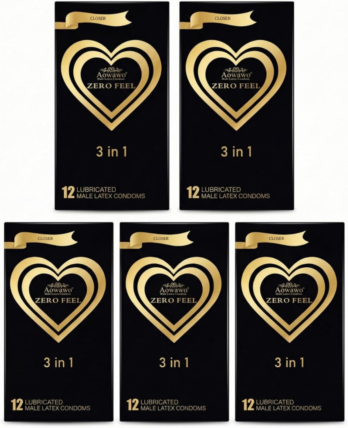 Zero Feel Male Latex Condoms, 3 in 1 Dotted Ribbed Smooth, Extra Lubricated, Strawberry Scent, 12 Count, Pack of 5