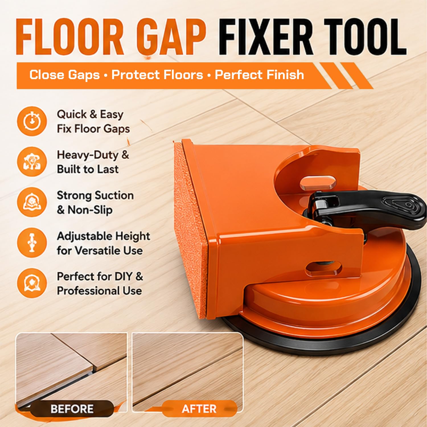 Floor Gap Fixer Tool – Heavy-Duty Laminate Flooring Repair Tools for Wood and Vinyl Planks, Carbon Steel Floor Suction Cup Tool with Rubber Pad, Adjustable Height Seam Puller image 5