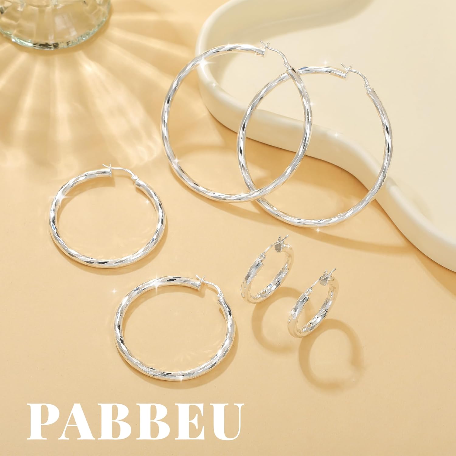 PABBEU Gold Hoop Earrings for Women Hypoallergenic 14k Gold Plated Hoop Earrings Lightweight 925 Sterling Silver Hoops Diamond-Cut Large Hoop Earrings 30/50/70mm - Image 6