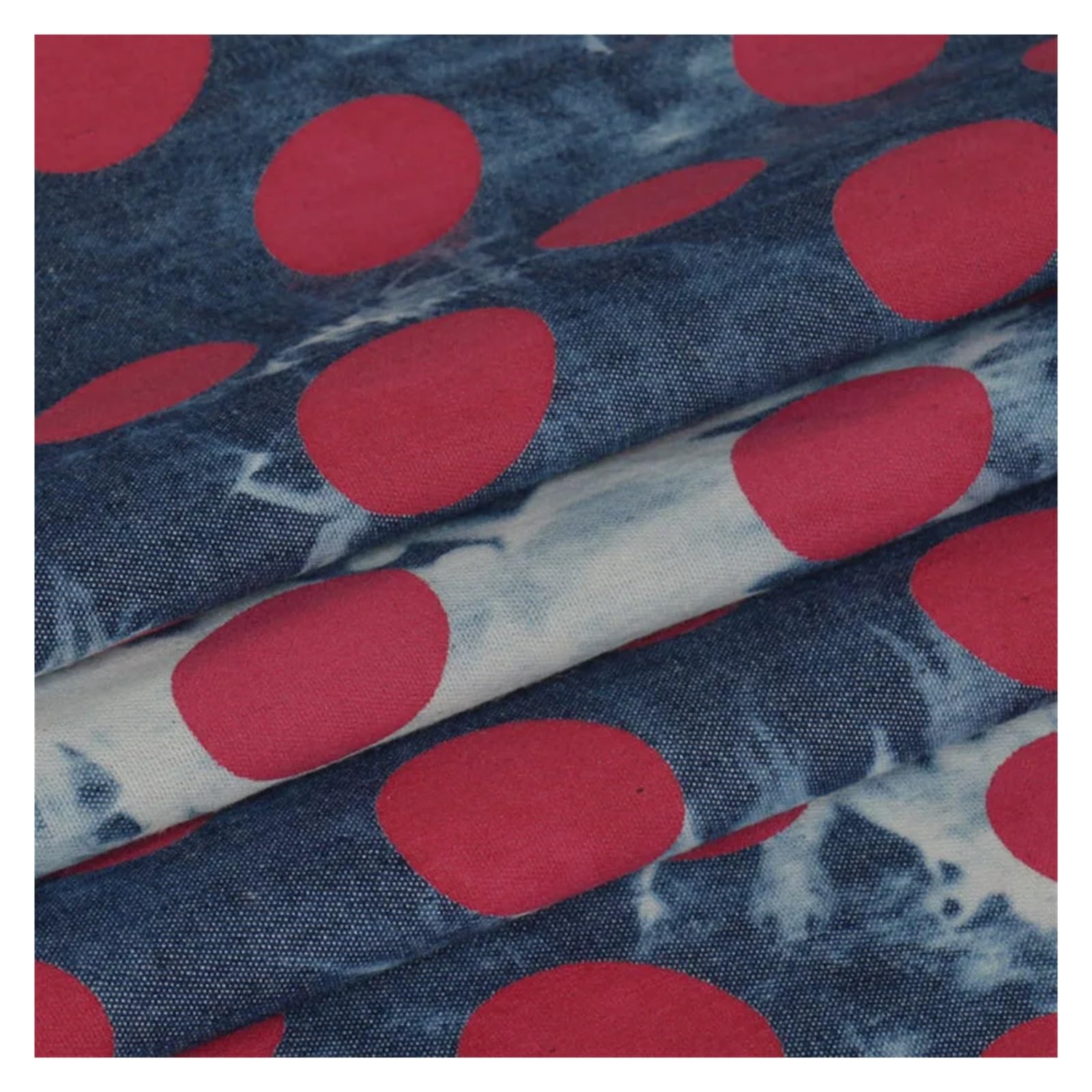 Summer Thin Non Elastic Blended Printed Denim Fabric for Quilting Sewing Clothes Skirt per Half Meter(Red)