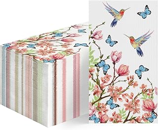 Horaldaily 100 Spring Summer Disposable Paper Decorative Guest Napkins, Watercolor Hummingbird Butterfly Flowers Hand Towel for Party Lunch Dinner Kitchen Bathroom