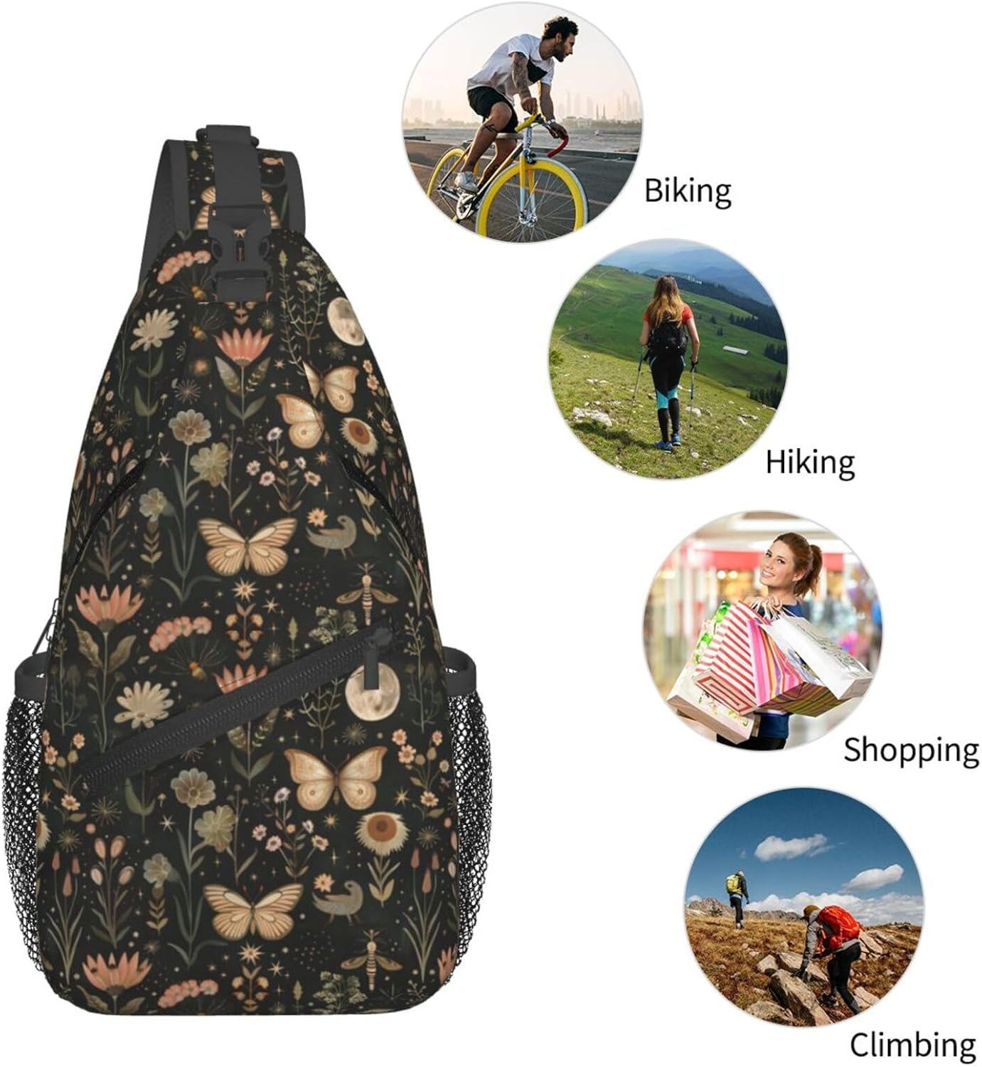 SUPLUCHOM Sling Bag Vintage Butterfly Moon Flower Hiking Daypack Crossbody Shoulder Backpack Travel Chest Pack for Men Women - Image 6