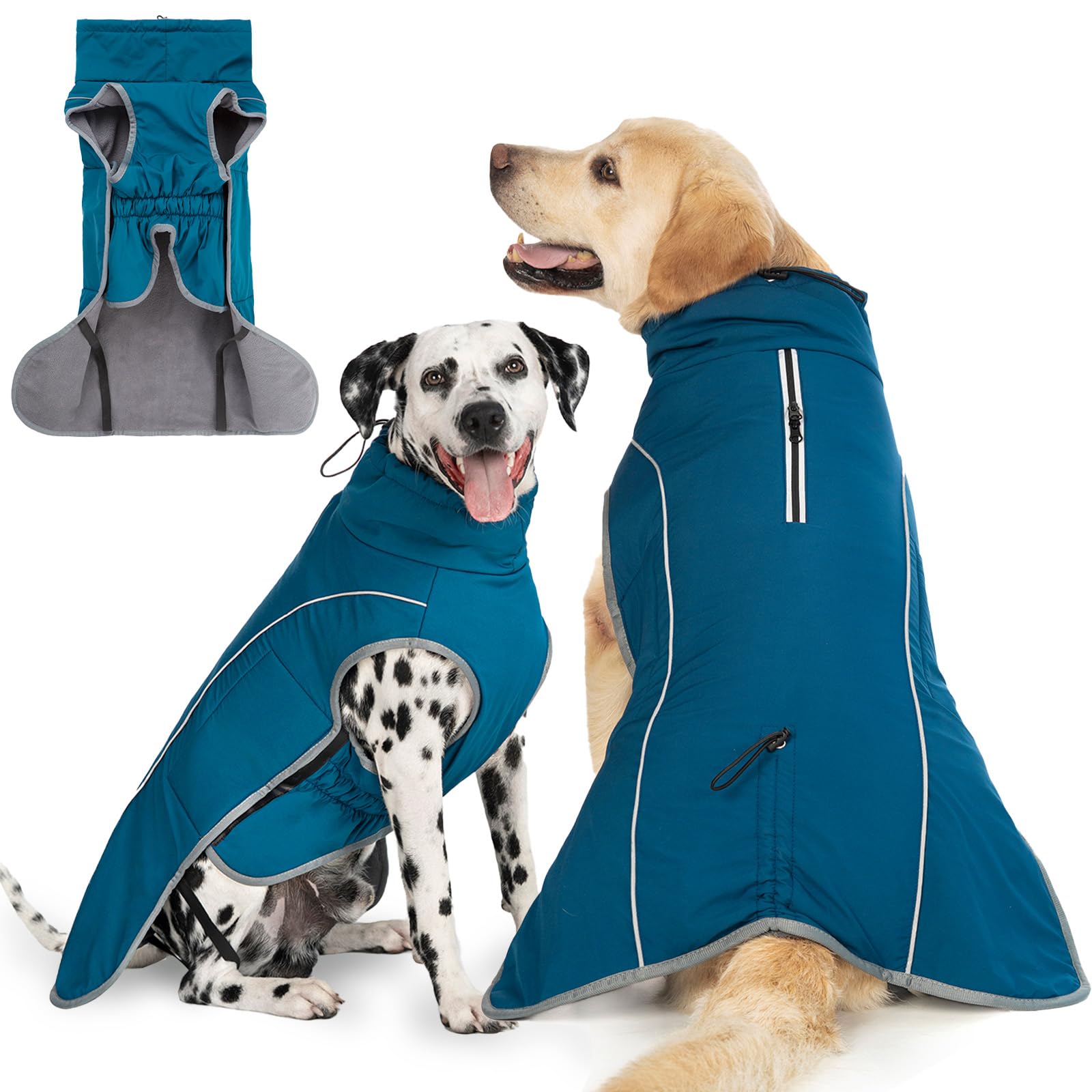 Cyponpy Dog Jacket Waterproof Dog Coat Fleece Lined Dogs Coats Waterproof Reflective with Zip for Harness Warm Coats with Underbelly Adjustable Winter Jacket Warm Raincoat for Small Medium Large Dogs