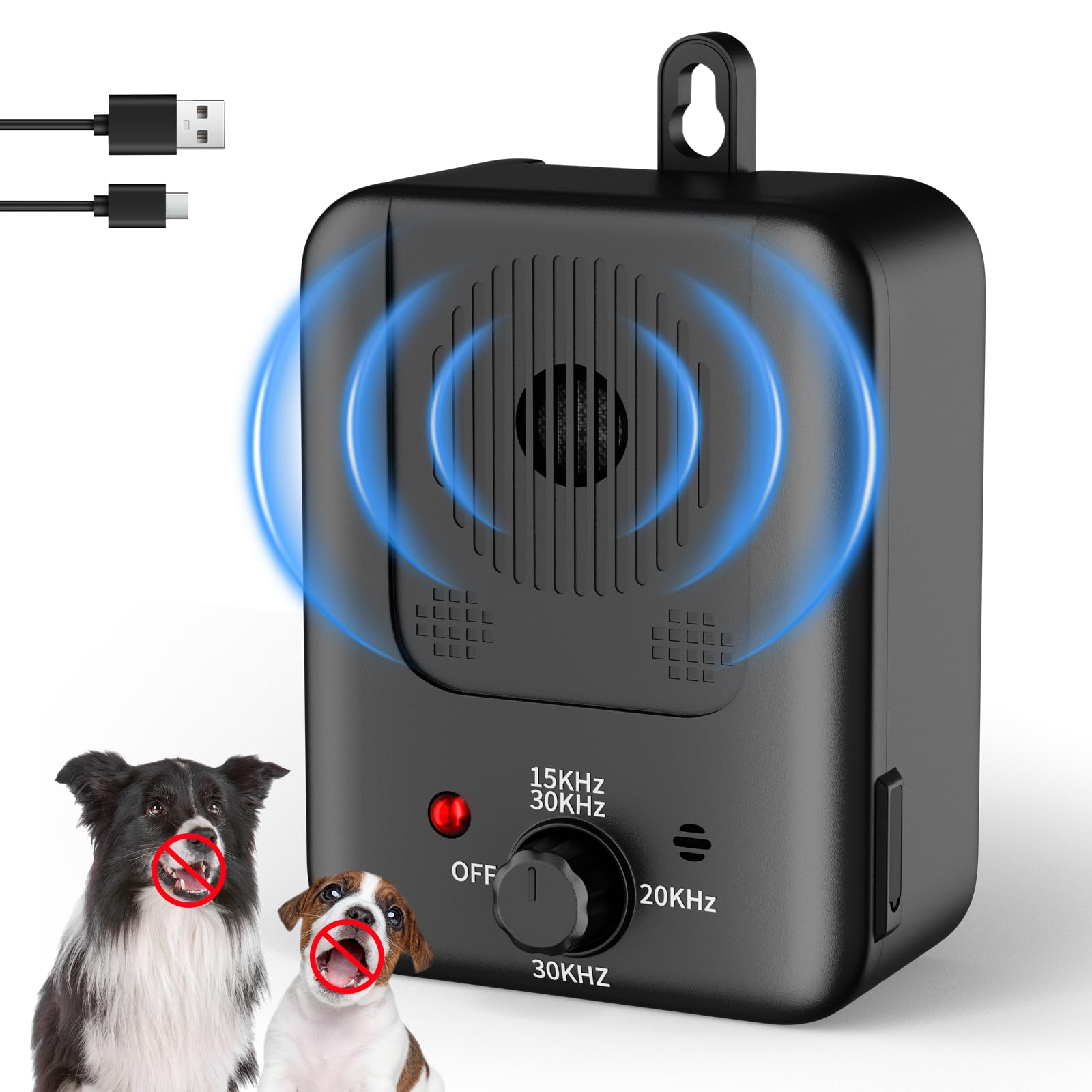 Appareil anti-aboiement pour chien, 3 modes, anti-aboiement, portée de 40 m, fréquence réglable, étanchéité IPX4, convient pour les chiens de grande, moyenne et petite taille