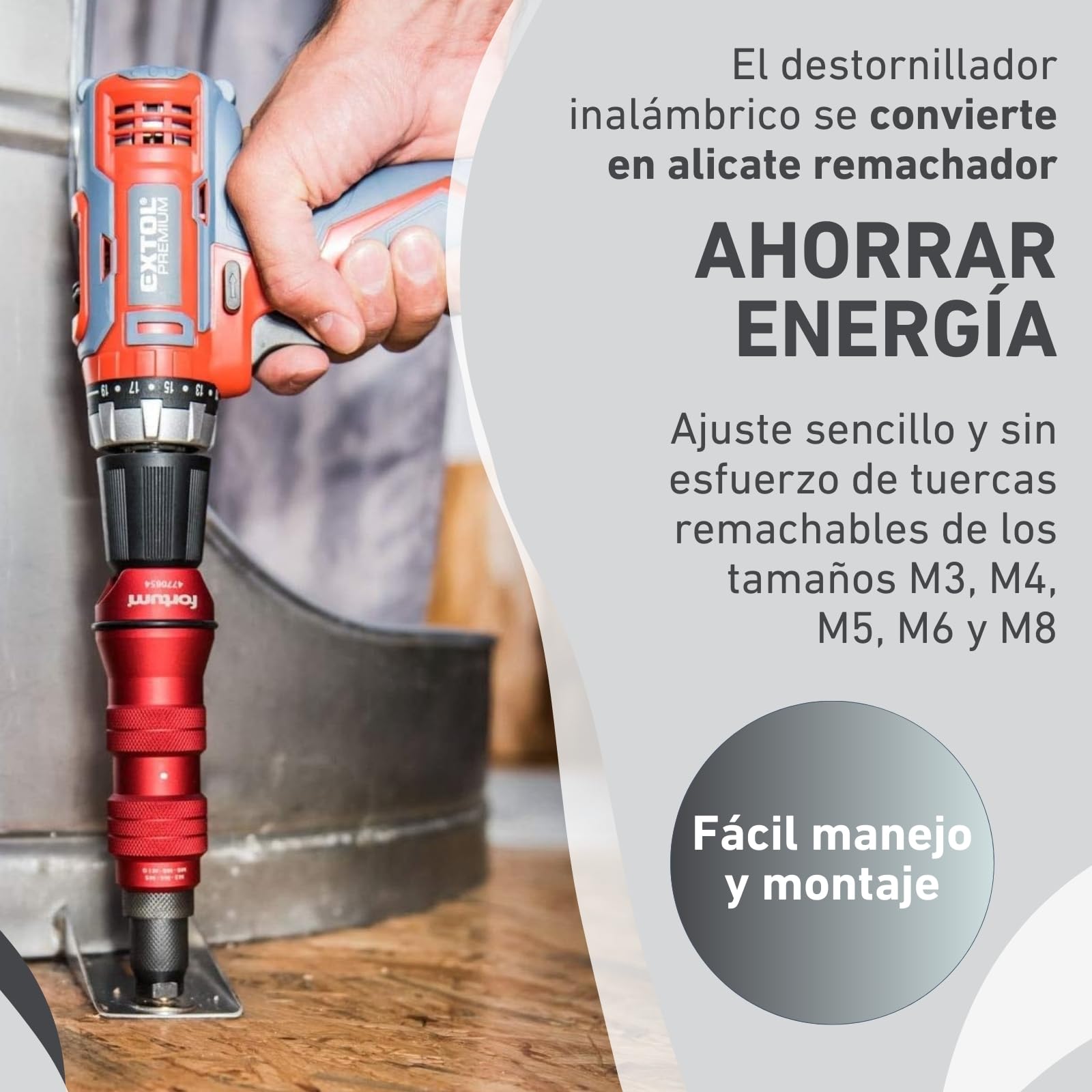 Adaptador de Tuerca Remachada para Taladro y Atornillador | Herramienta para Remachar Tuercas de Aluminio, Acero y Acero Inoxidable | Adaptador Tuercas de M3-M8 | Pistola de Remaches Adaptador