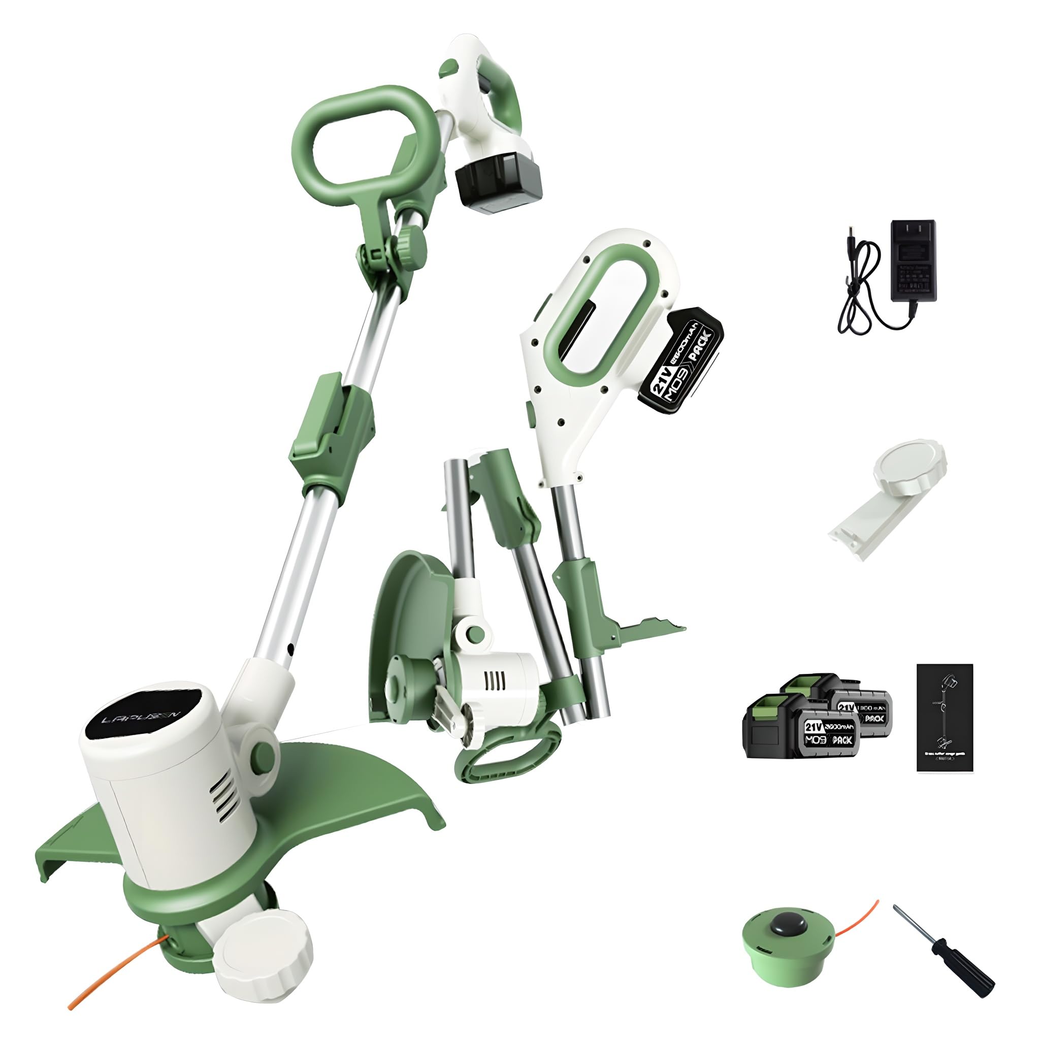 Cortabordes Inalámbrico, Cortabordes Eléctrico para Jardín con Mango Ajustable, Cabezal Reversible de 90°, Protector contra Salpicaduras Más Ancho para Cortar Césped, Ramitas, Brotes, Apto para