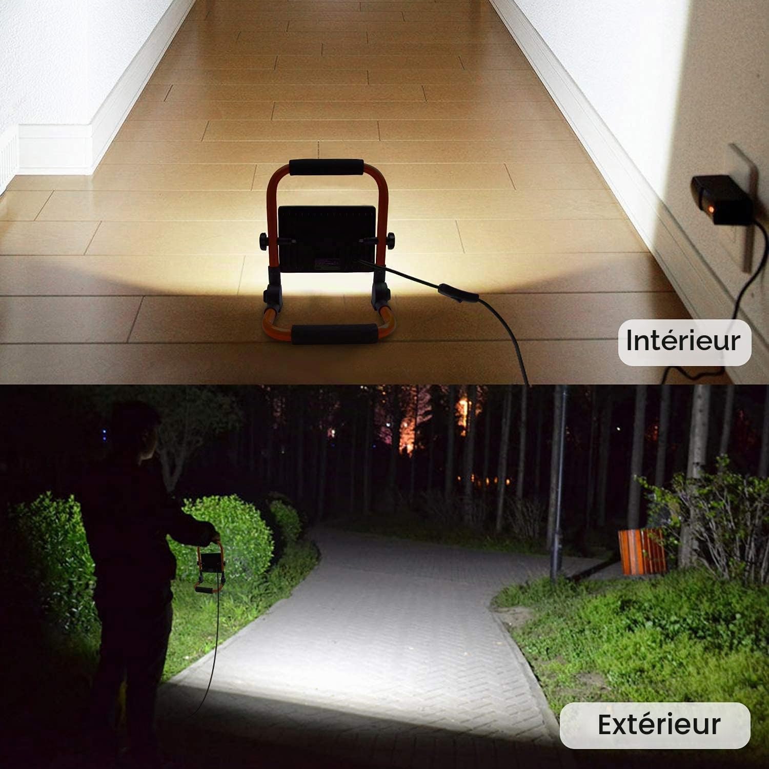 MEIHUA Projecteur de Chantier LED 60W 5200LM Étanche IP66 Lumière Blanche 6500K Éclairage de Chantier avec Prise et Cordon de 3.5M Rotation à 360° Lampe de Travail Portable