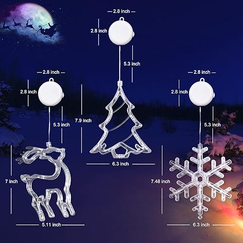 Miniatura 3 de LOLStar Decoraciones de Navidad, paquete de 3 luces de ventana de Navidad con ventosa, función de temporizador y modo de desvanecimiento lento,