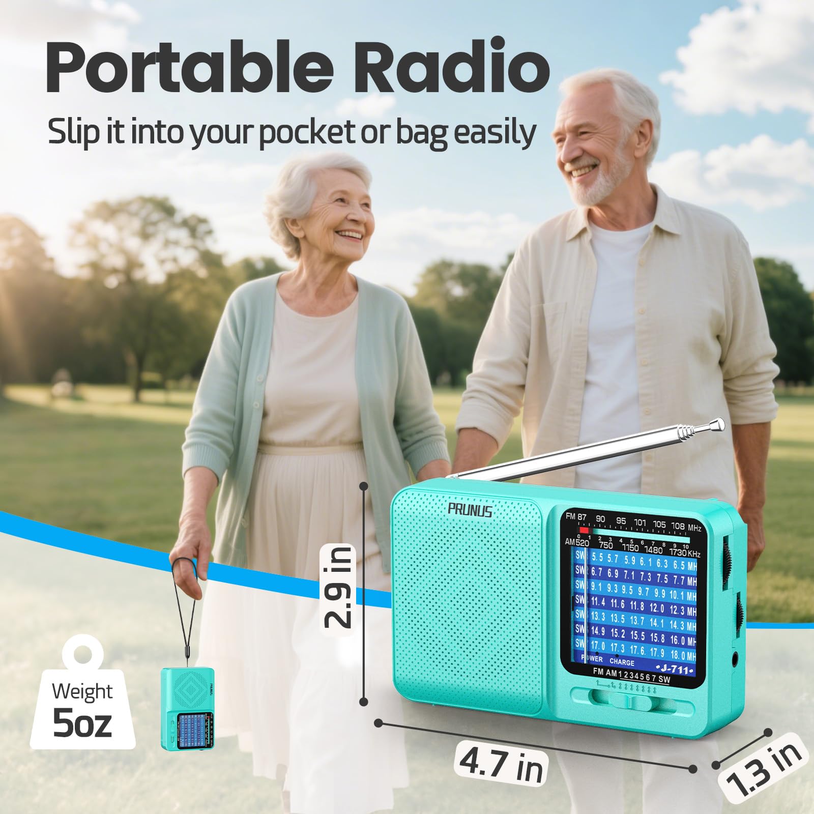 PRUNUS J-711 Portable Radio AM/FM/SW1-SW7 Shortwave Radio, USB-C