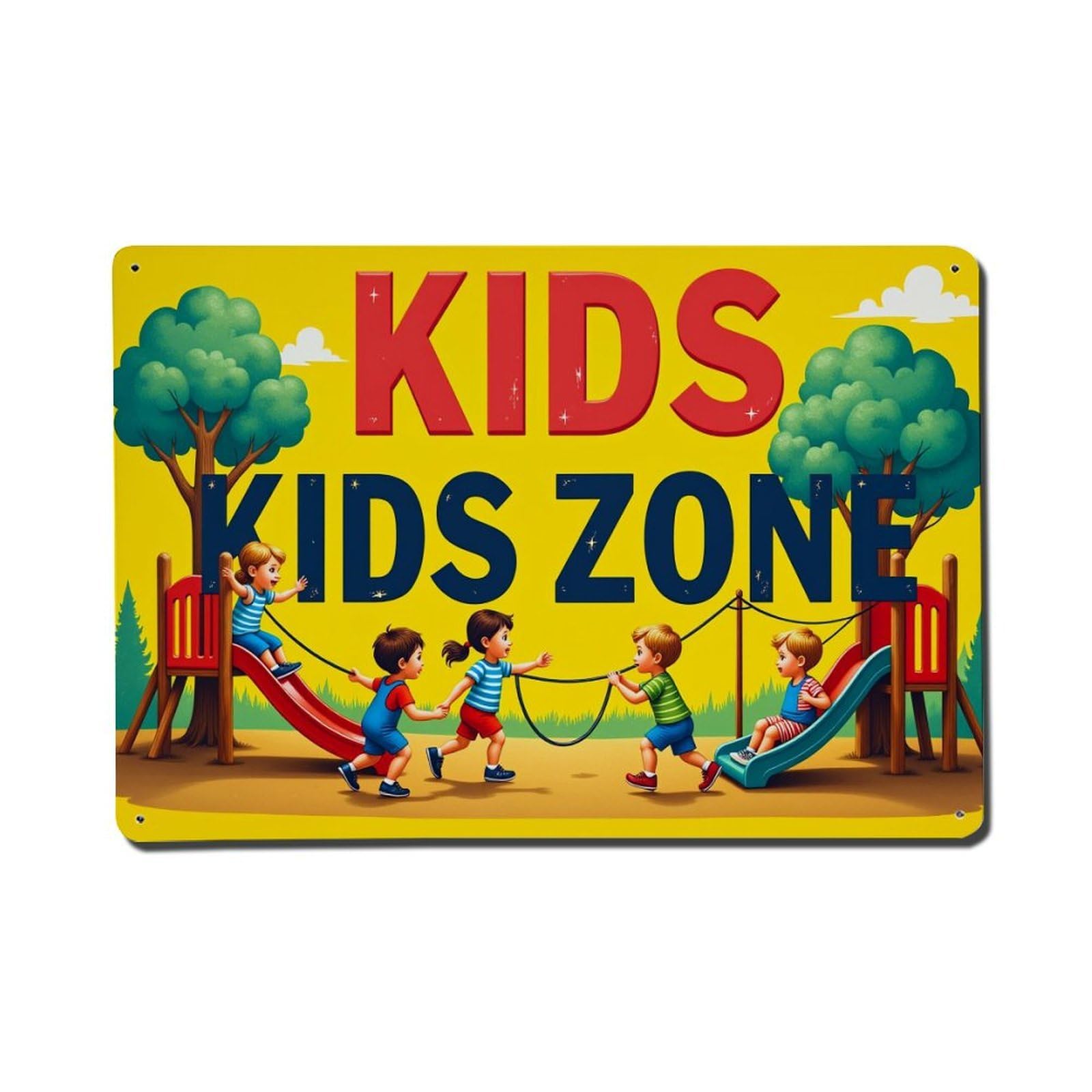 Kids Play Zone Fun Scene Retro Metal Tin Sign, Vintage Metal Poster for Home, Gaming Room, Studio Workshop,Bar,Garage Wall Art Decor 8x12 Inch