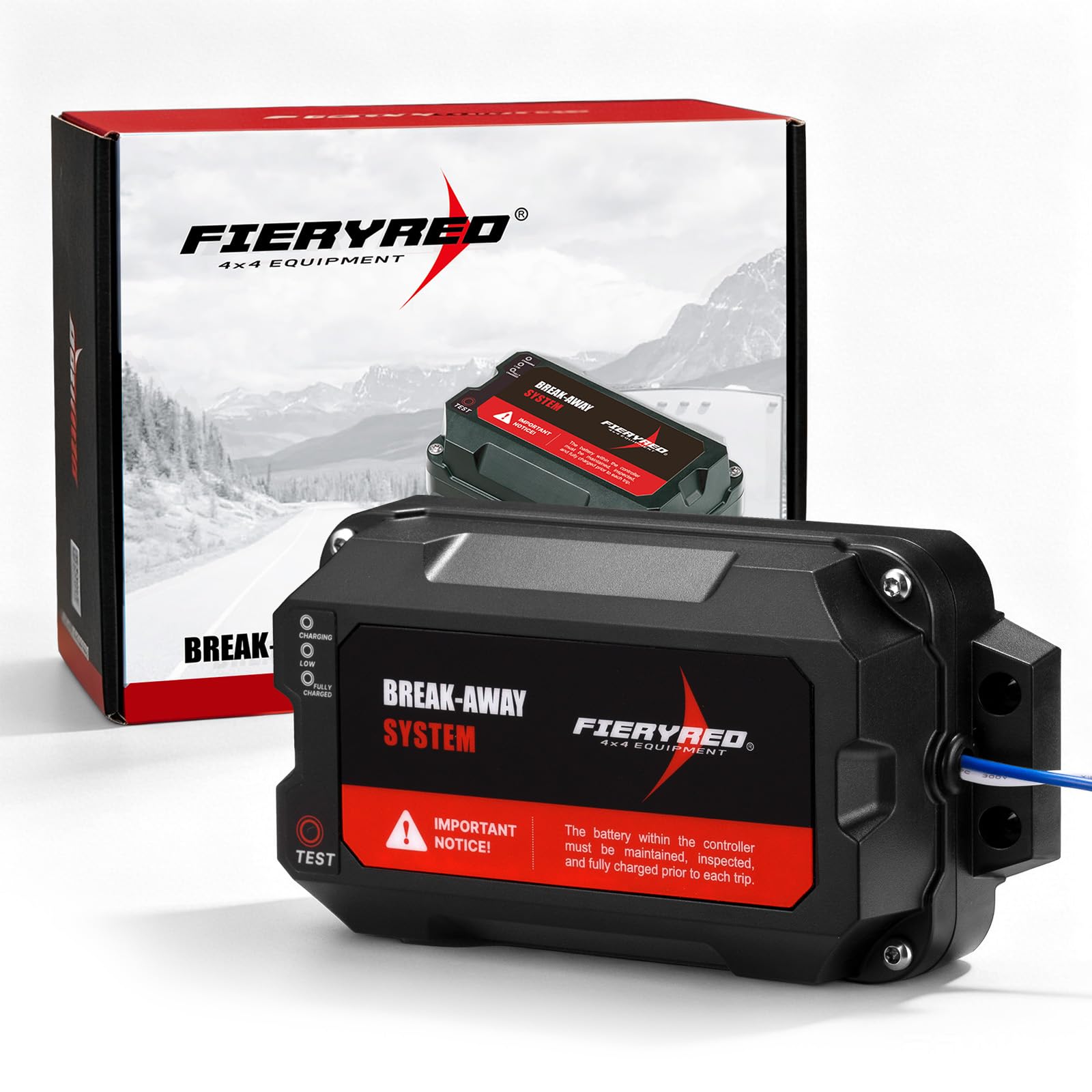 Photo 1 of FIERYRED Test-Button Trailer Breakaway Kit with LiFePO4 Battery and Charger, Integrated 4AH Battery Emergency Break-Away Controller, LED Indicator