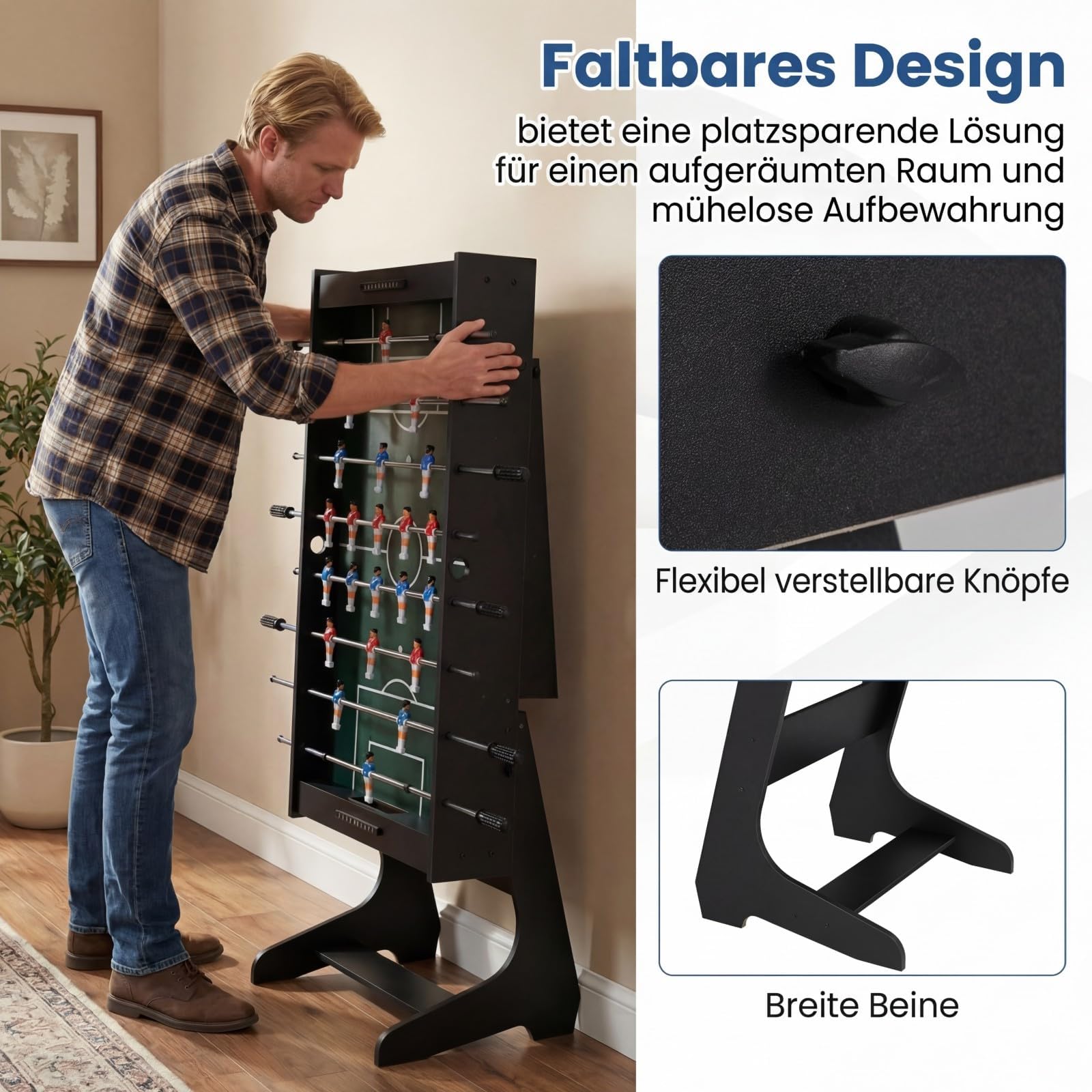 COSTWAY Tischkicker klappbar für 2-4 Spieler, 120 cm Kickertisch mit 22 Spielfiguren, Bällen & 2 Punktezähler, Tischfußball platzsparend Holz, Profi Tischfussball für Kinder & Erwachsene