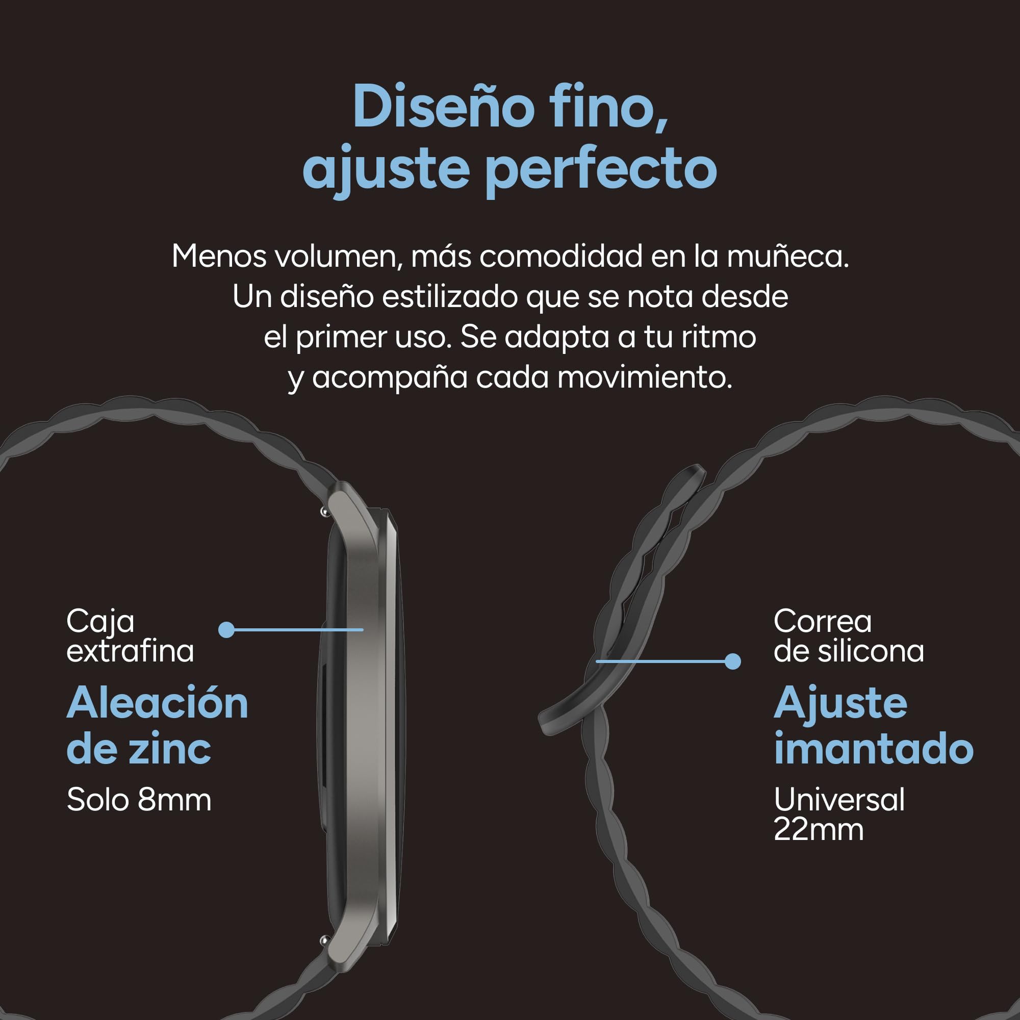 KSIX Smartwatch Core 3 MAX Go - Reloj Inteligente Hombre Pantalla AMOLED 1.73", Diseño Ultra Fino, Llamadas, Correa Silicona Magnética, IP68, Compatible con iPhone®, Android® y Samsung® - Negro