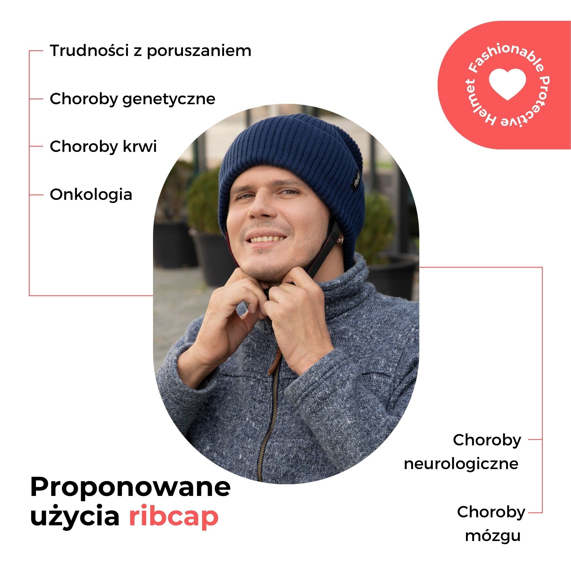 Ribcap Lenny Kask Ochronny Klasy Medycznej | Miękki Przeciwko Epilepsji | Ochronny Przeciw Padaczce | Modny i Bez Piętna