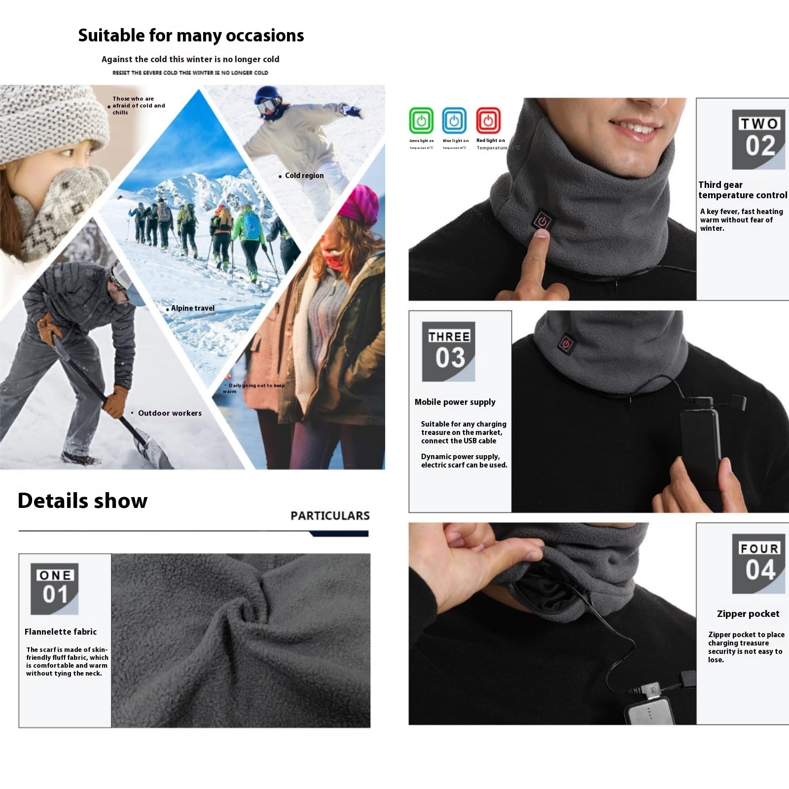Écharpe chauffante Rechargeable,Cache-Cou Chauffant USB,Tour de Cou Chauffant cervicales,Echarpe chauffante,Convient à l'hiver pour soulager Les douleurs cervicales