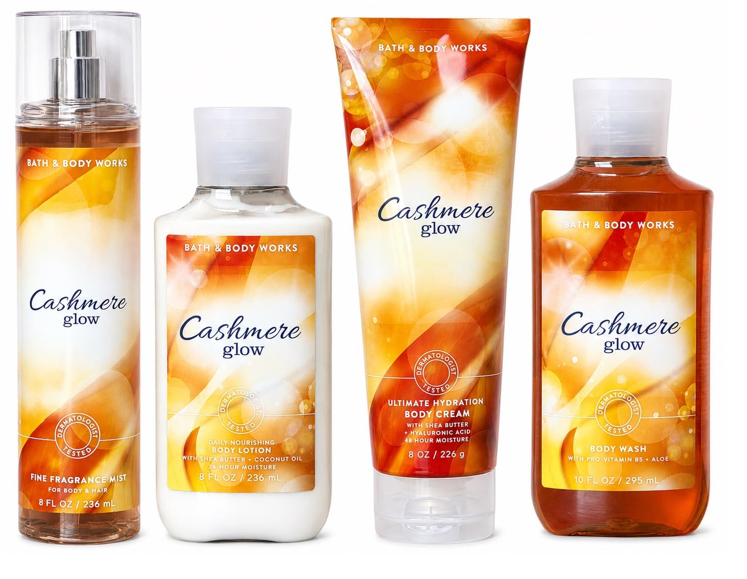 Bath & Body Works Cashmere Glow 4 Piece Body Care Set - Mist, Body Cream, Lotion, and Body Wash