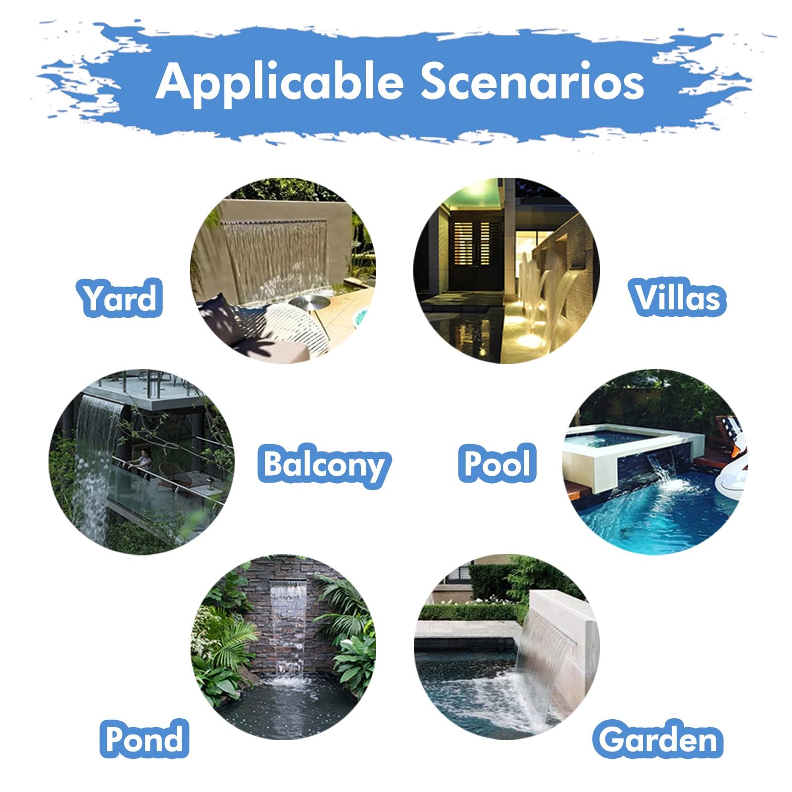 Generico Kit Cascata per laghetto di Grandi Dimensioni - Fontana Argentata da 35,5 cm (14 Pollici) per Esterni/Interni, Spa, Patio e terrazzo con Sistema di troppopieno